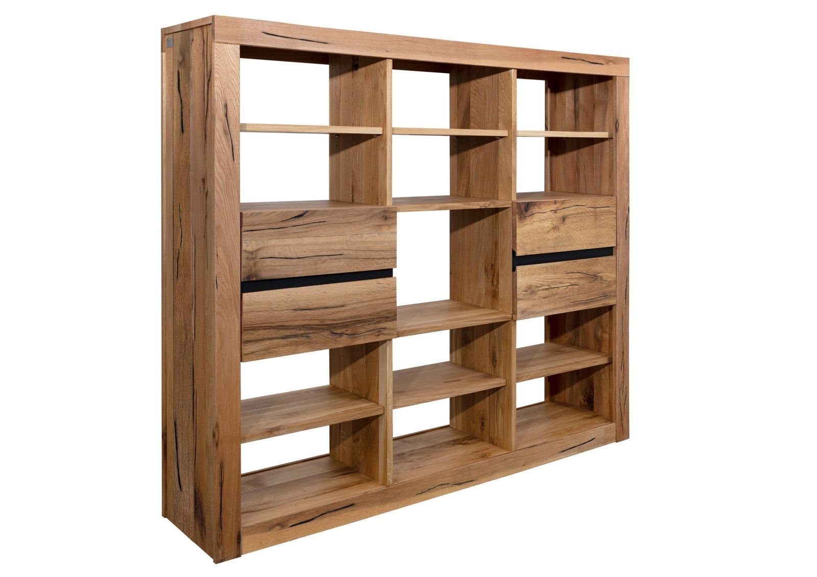 Massivmoebel24 Bücherregal MONTREUX, 1-tlg., Regal Wild-/Zerreiche 160x36x140 natur geölt MONTREUX #043