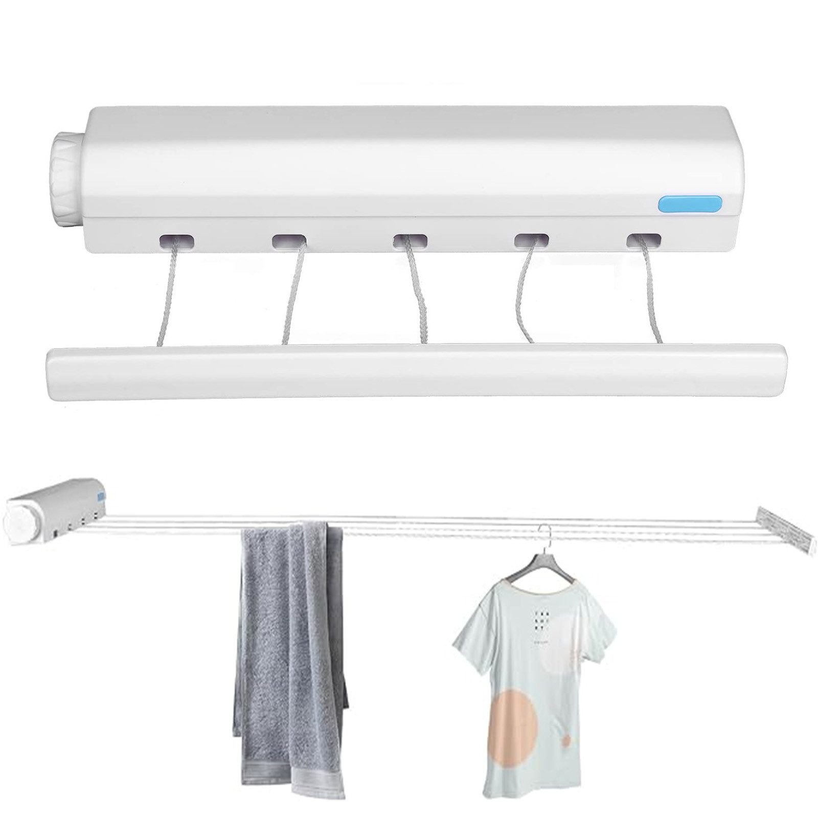 MOPUEA Wäscheständer Einziehbare Wäscheleine Wäscheständer 8 kg Tragfähigkeit, Platzsparend, 8kg Traglast, ausziehbar, einfache Wandmontage