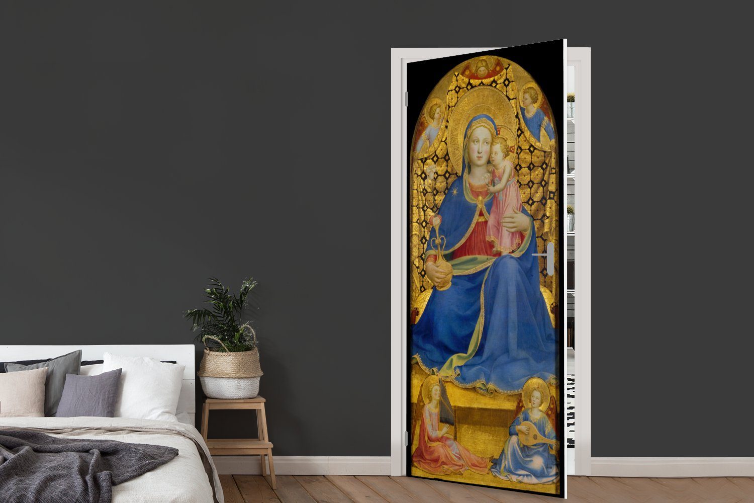 der Fototapete Matt, - MuchoWow (1 für Demut Madonna Gemälde cm 75x205 bedruckt, von St), Tür, Türtapete Angelico, Türaufkleber, Fra
