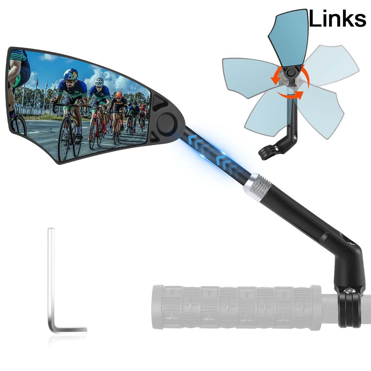 DOPWii Велосипедное зеркало 360 Grad einstellbarer, drehbarer Links/Rechts-Lenkerspiegel, Weitwinkel, passend für Lenker mit 20-23mm Durchmesser