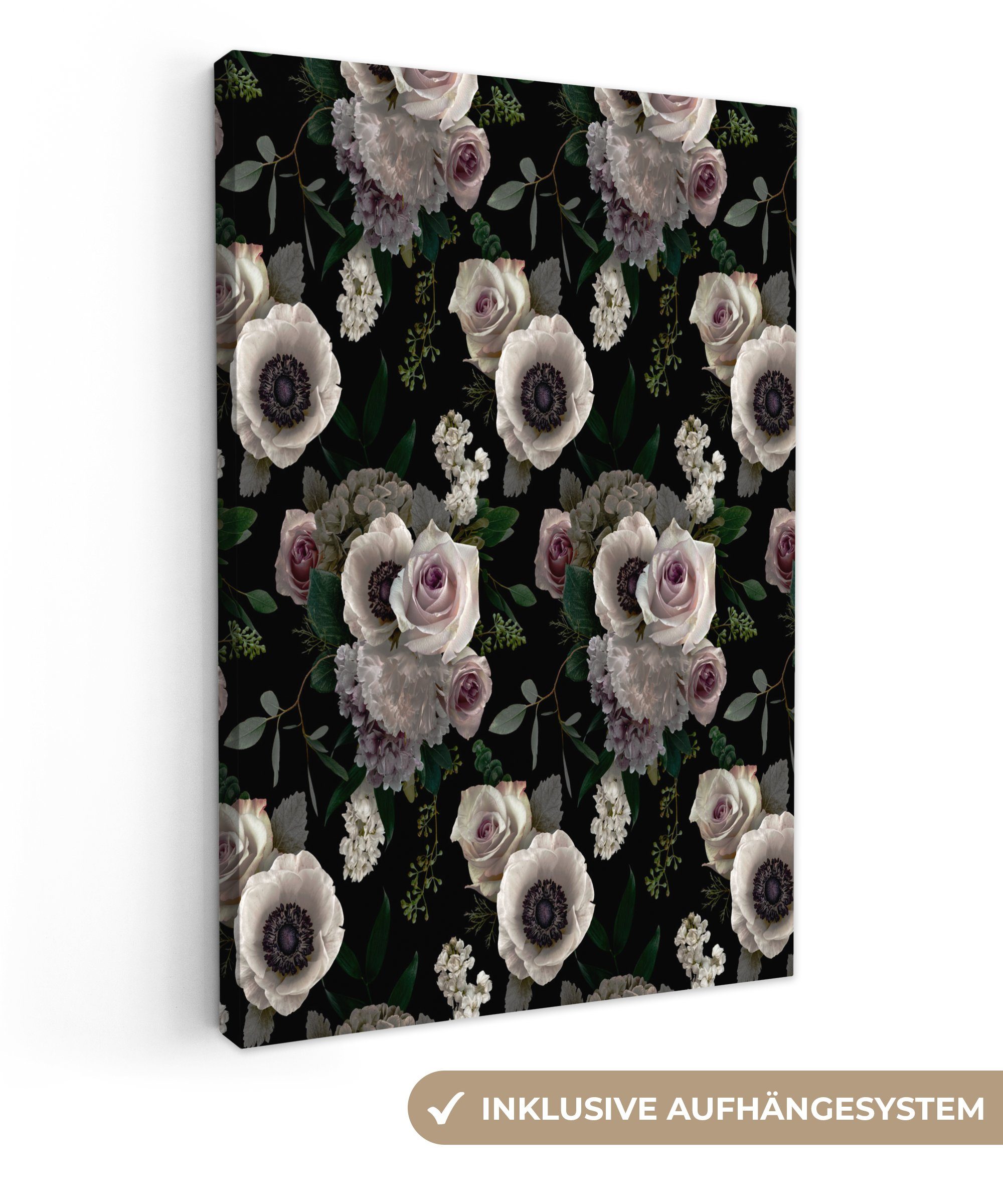 OneMillionCanvasses® Leinwandbild Blumen - Rose - Anemone, (1 St), Leinwandbild fertig bespannt inkl. Zackenaufhänger, Gemälde, 20x30 cm