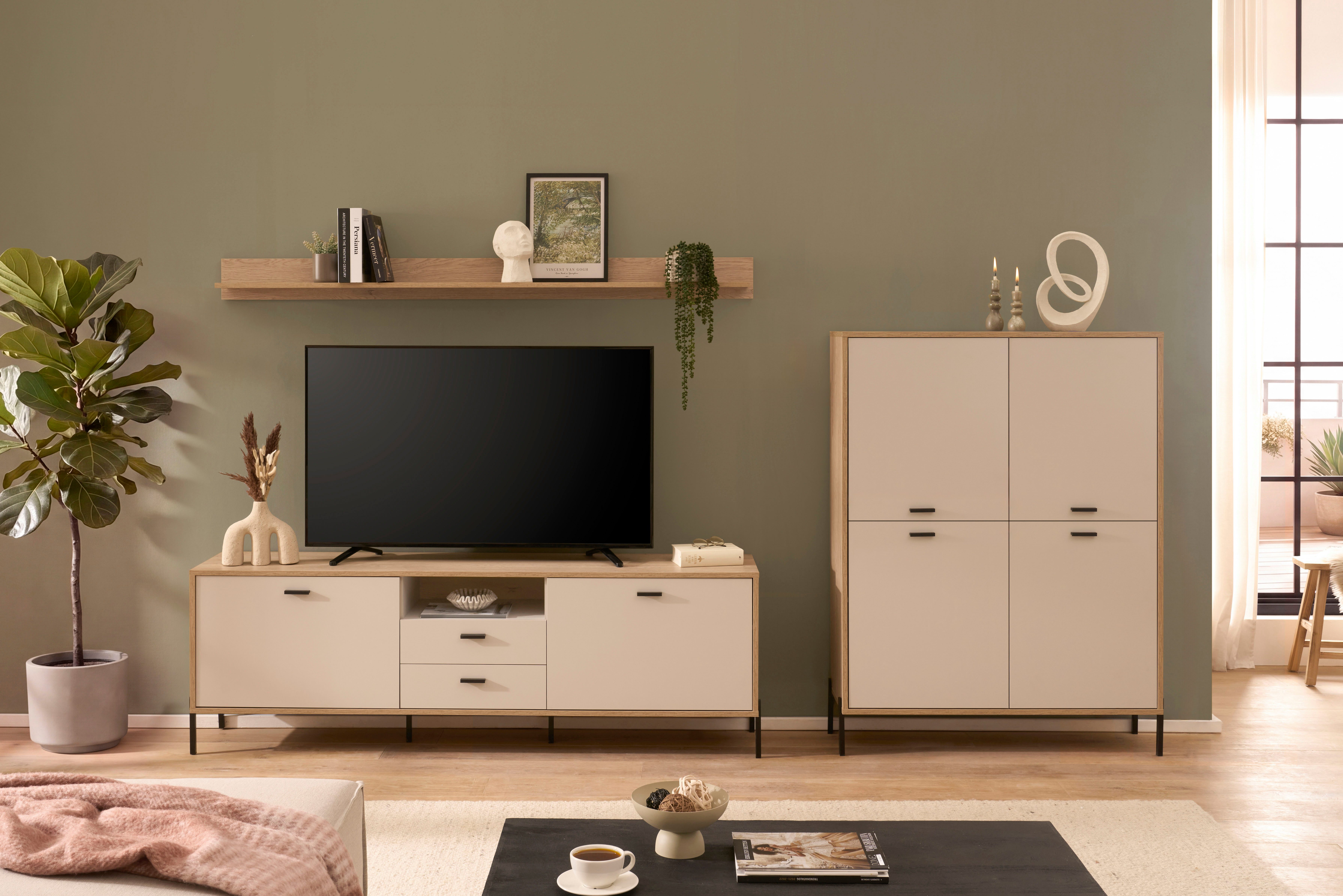 Home affaire Wohnwand Fredericia, moderne Anbauwand, Komplettset in Kaschmir, (Set, 3-St), enthält Lowboard, Highboard und Wandboard, 320 cm breit