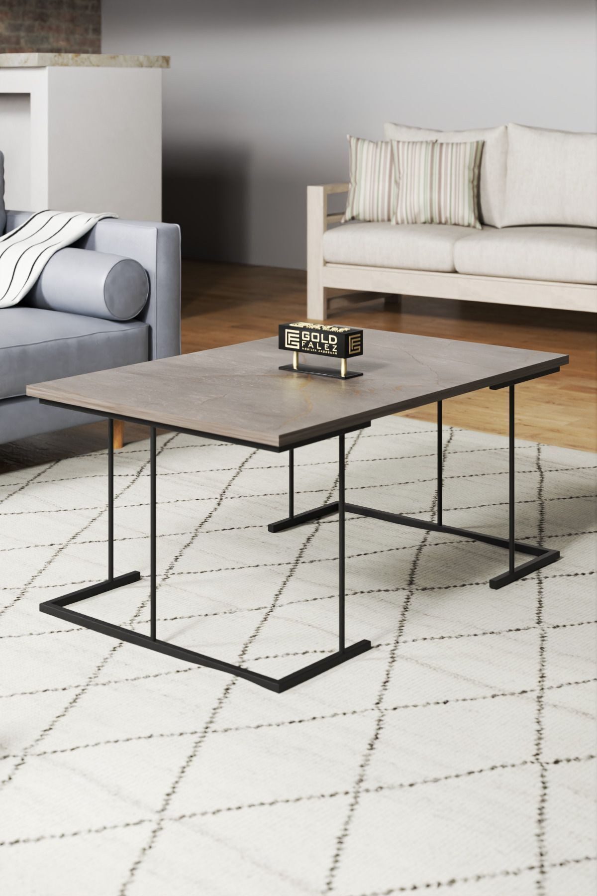 en.casa Couchtisch, Metallgestell, melaminbeschichtete Platte, 60x90 cm 89322077