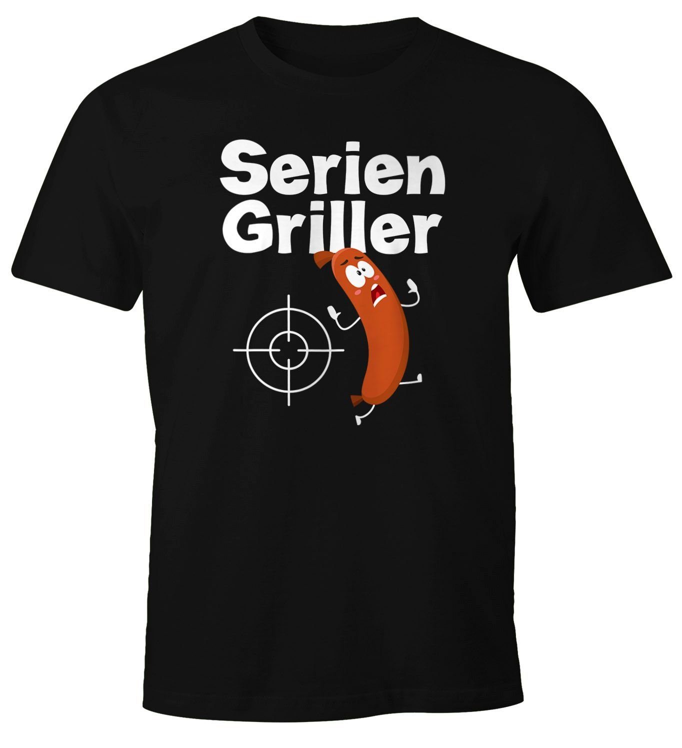 Grillen Wurst Fun-Shirt Moonworks® Print-Shirt MoonWorks lustig Herren T-Shirt Print Seriengriller mit Bratwurst