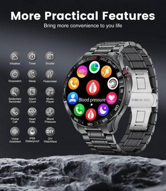 Lige Smartwatch Herren AMOLED Immer Aktiv Smartwatch (1.43 Zoll, Android/iOS), AMOLED Always On Smartwatch 129 Sportmodi, Telefonfunktion, Pedometer