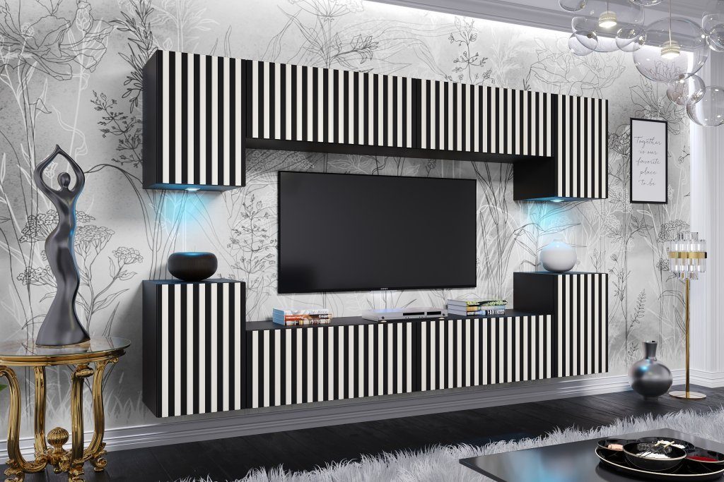 ROYAL24_MARKT Wohnwand - Premium Living 2024 / Trends in Wohnraumdesign, (Komplett Set, 8-St., Ortega Pro), Elegantes Design - LED Beleuchtung - Neu 2024 '