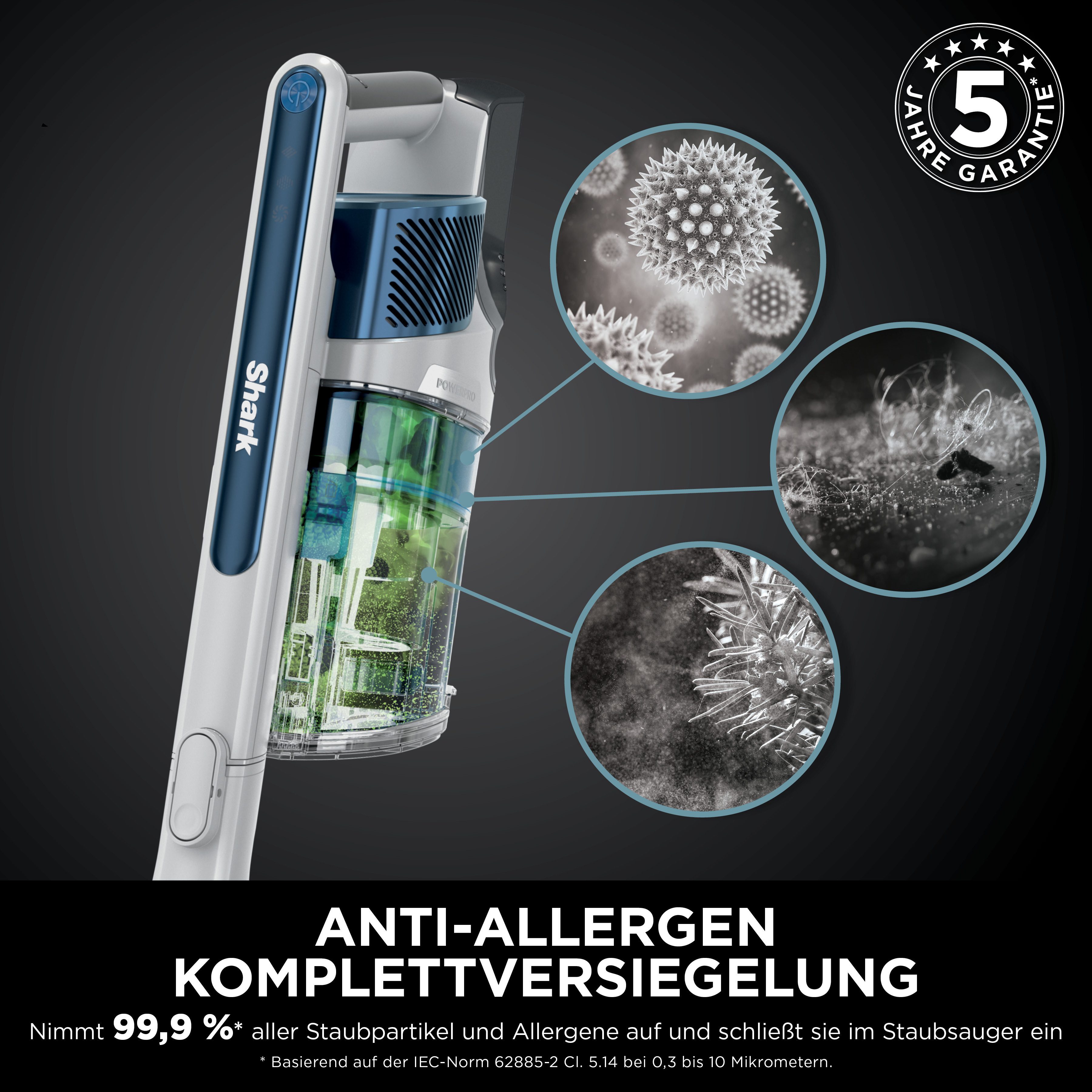 Shark Akku-Hand-und Stielstaubsauger Shark PowerPro Akku-Sauger mit Anti Hair Wrap & FloorDetect IZ380EU, 181 W