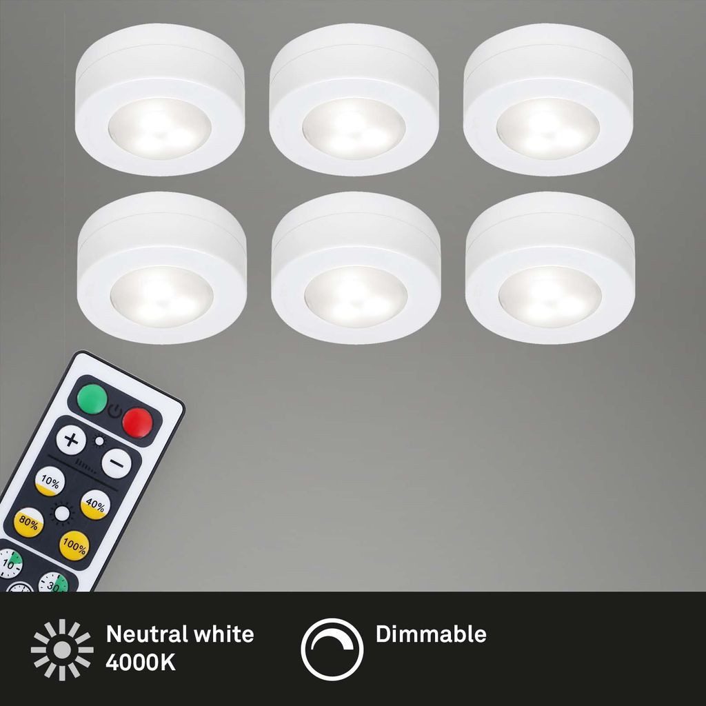 Briloner Leuchten LED Unterbauleuchte 2632-066, Dimmfunktion, LED fest integriert, 2700K - Extra-Warmweiß, Push Light, 5,8x2,6cm, Weiß, Schrank, Schublade, Küchenlampe, Deko