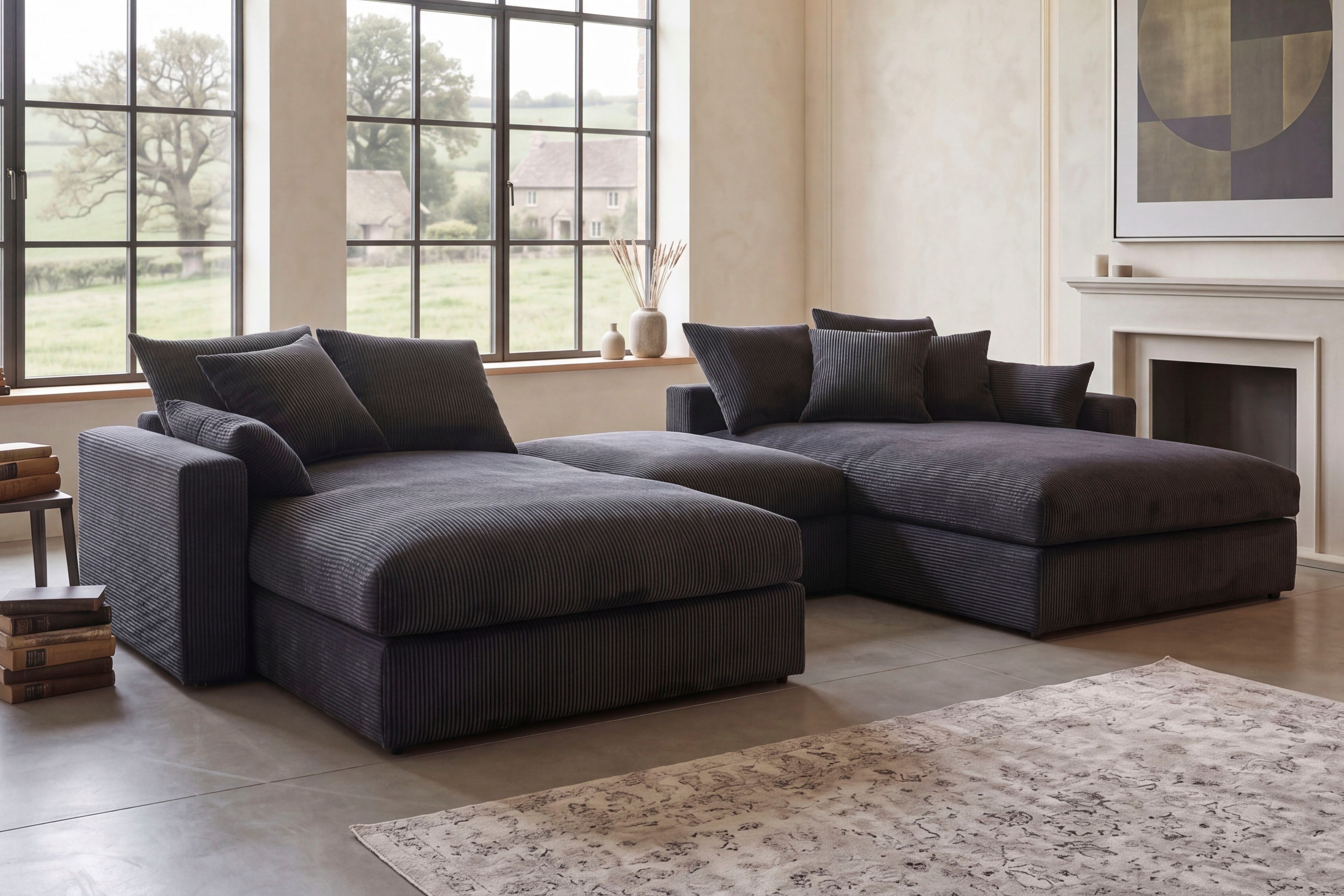 OTTO home Wohnlandschaft Cosy Lounge U-Form, Breite 385 cm, Mega-Sofa mit Cordstoff bezogen, mit Federkern & 5 Zierkissen