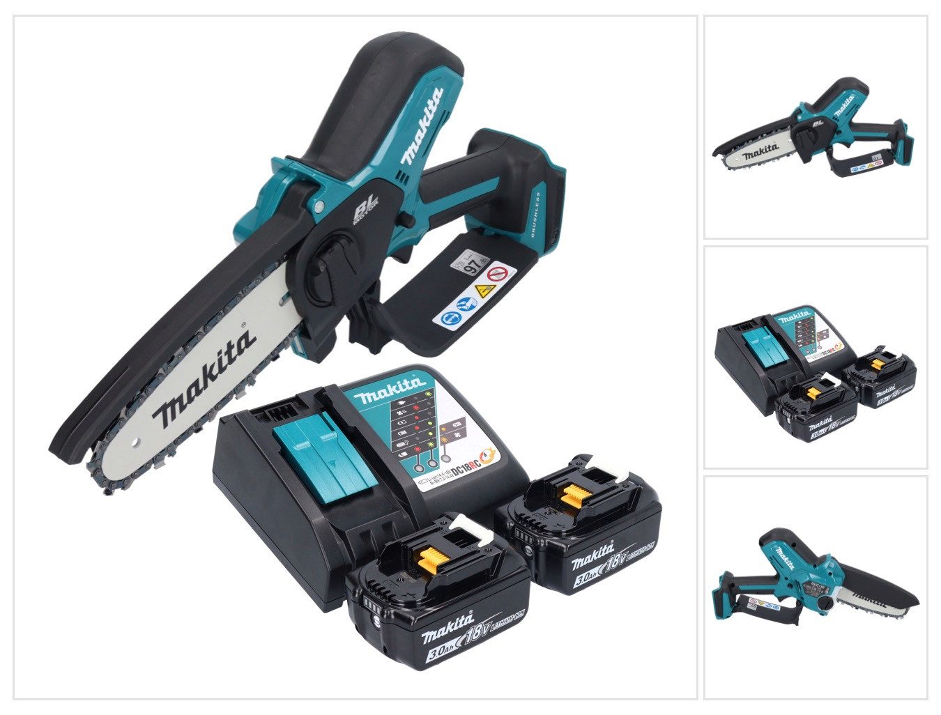 Makita Akku-Kettensäge DUC 150 RF2 Akku Kettensäge 18 V 15 cm Brushless + 2x Akku 3,0 Ah