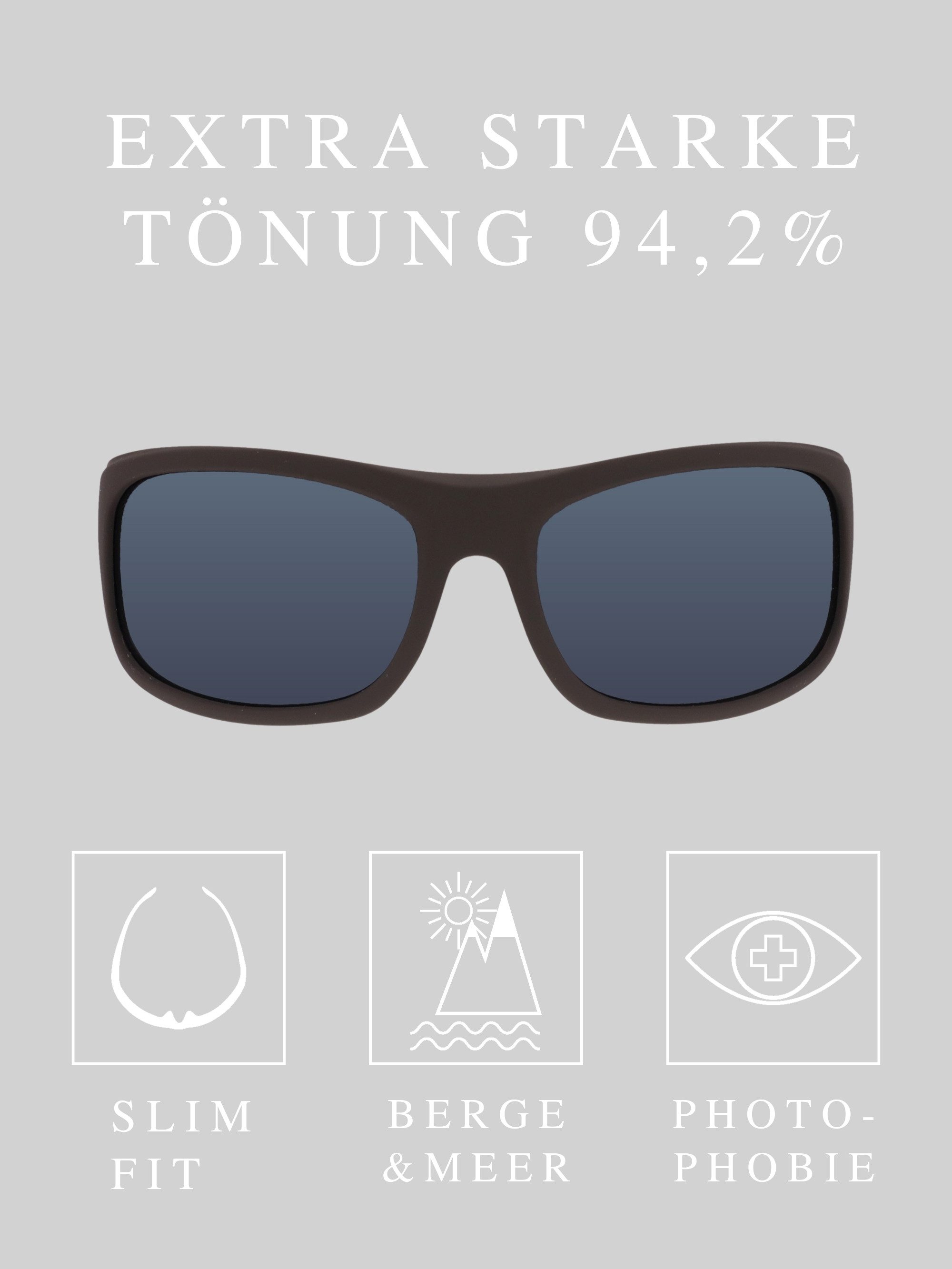 ActiveSol Sonnenbrille Erebos, Extra Dunkel, Kategorie 4 Polarisiert, Photophobie, Berge und See