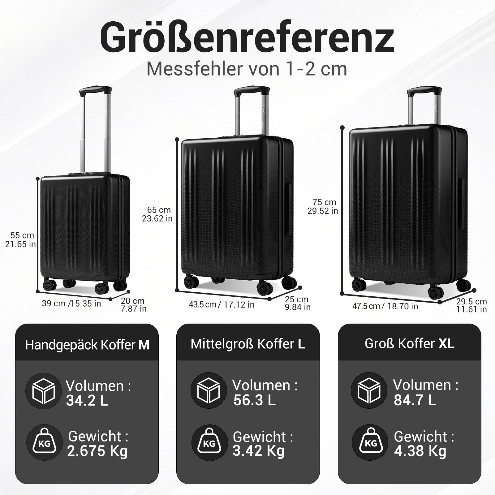 KONO Handgepäckkoffer, Gradienten-Design Hartschalenkoffer – 20/24/28 Zoll