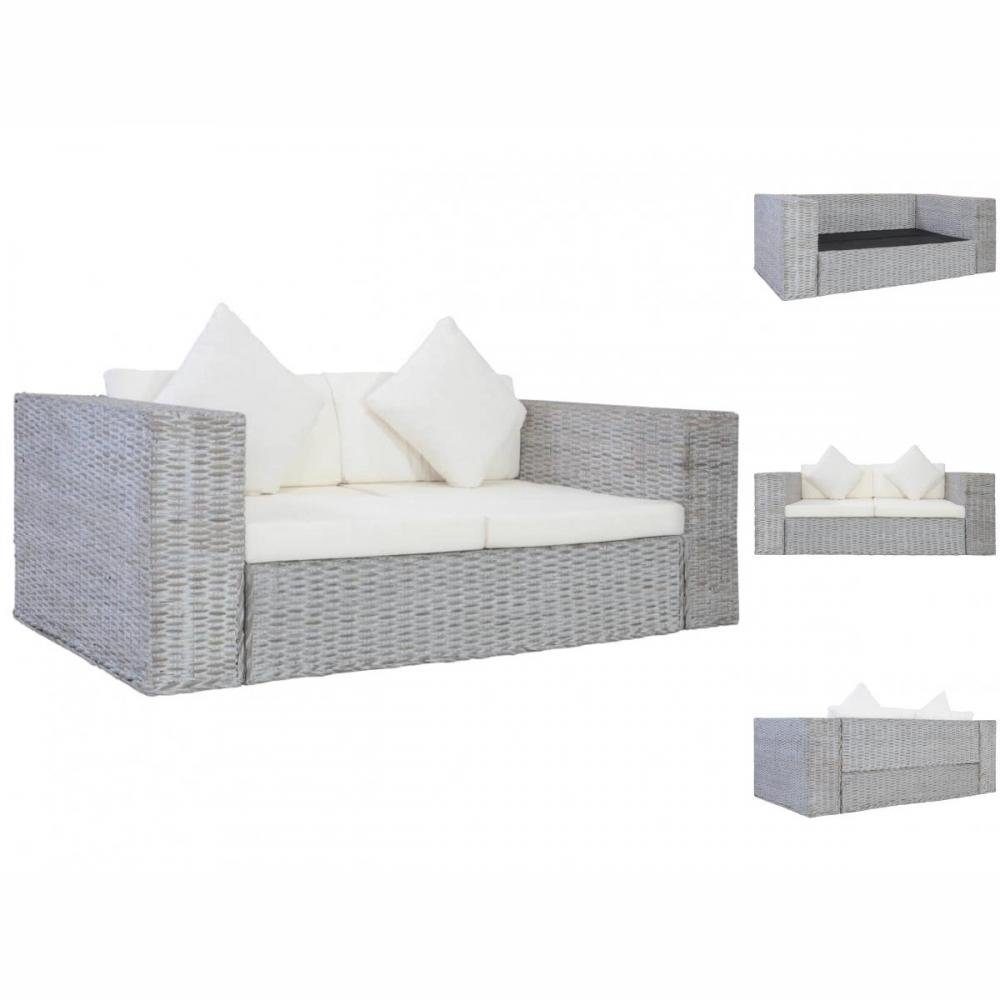 vidaXL Sofa 2-Sitzer-Sofa mit Rattan Grau Natürliches Couch Polstern