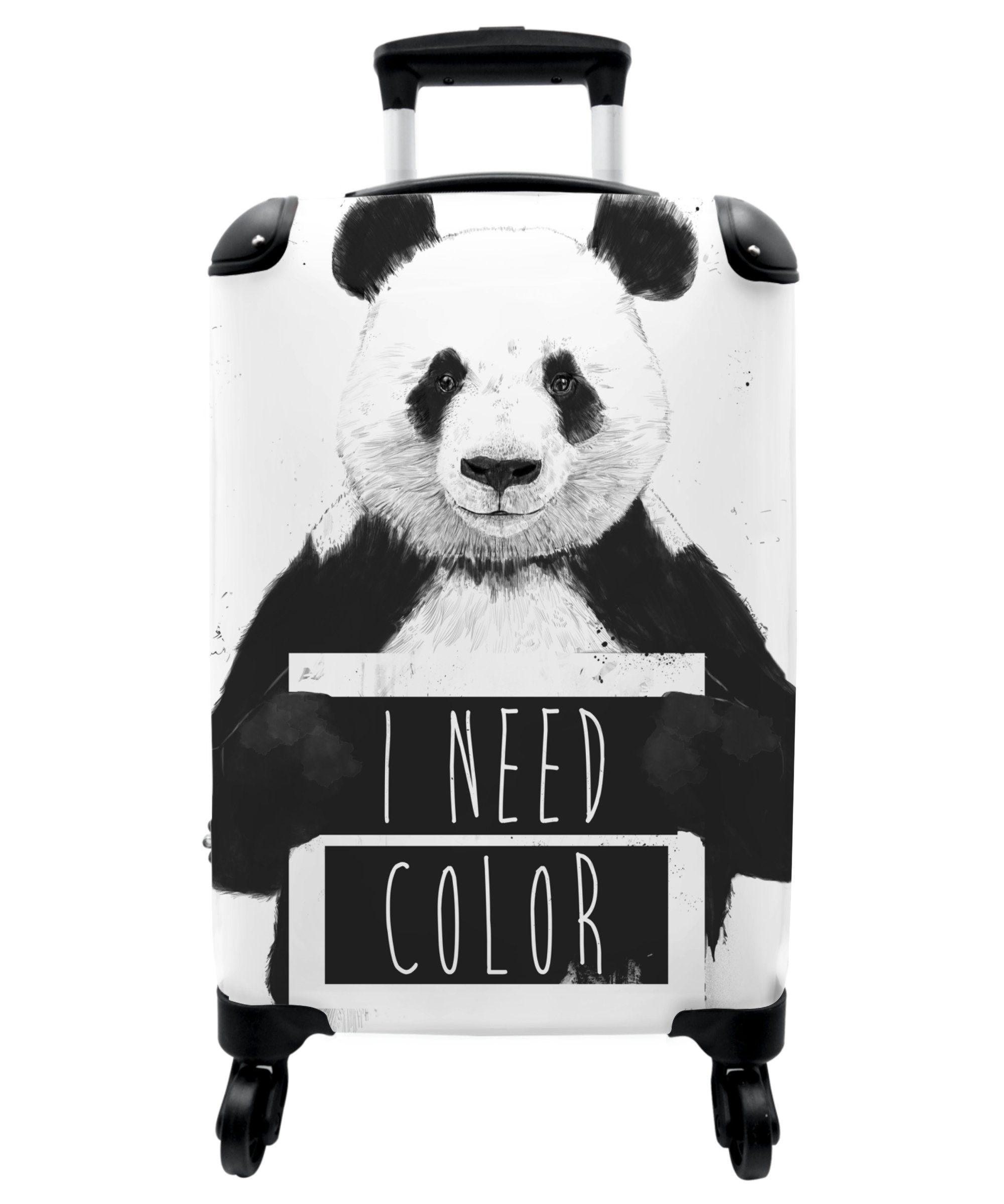 NoBoringSuitcases.com© Handgepäckkoffer 55x35x20cm Panda - Zitat - Farbe - Weiß, 4 Rollen, Handgepäck Trolley Rollkoffer Kleine Reisekoffer mit 4 Rollen - Cabin