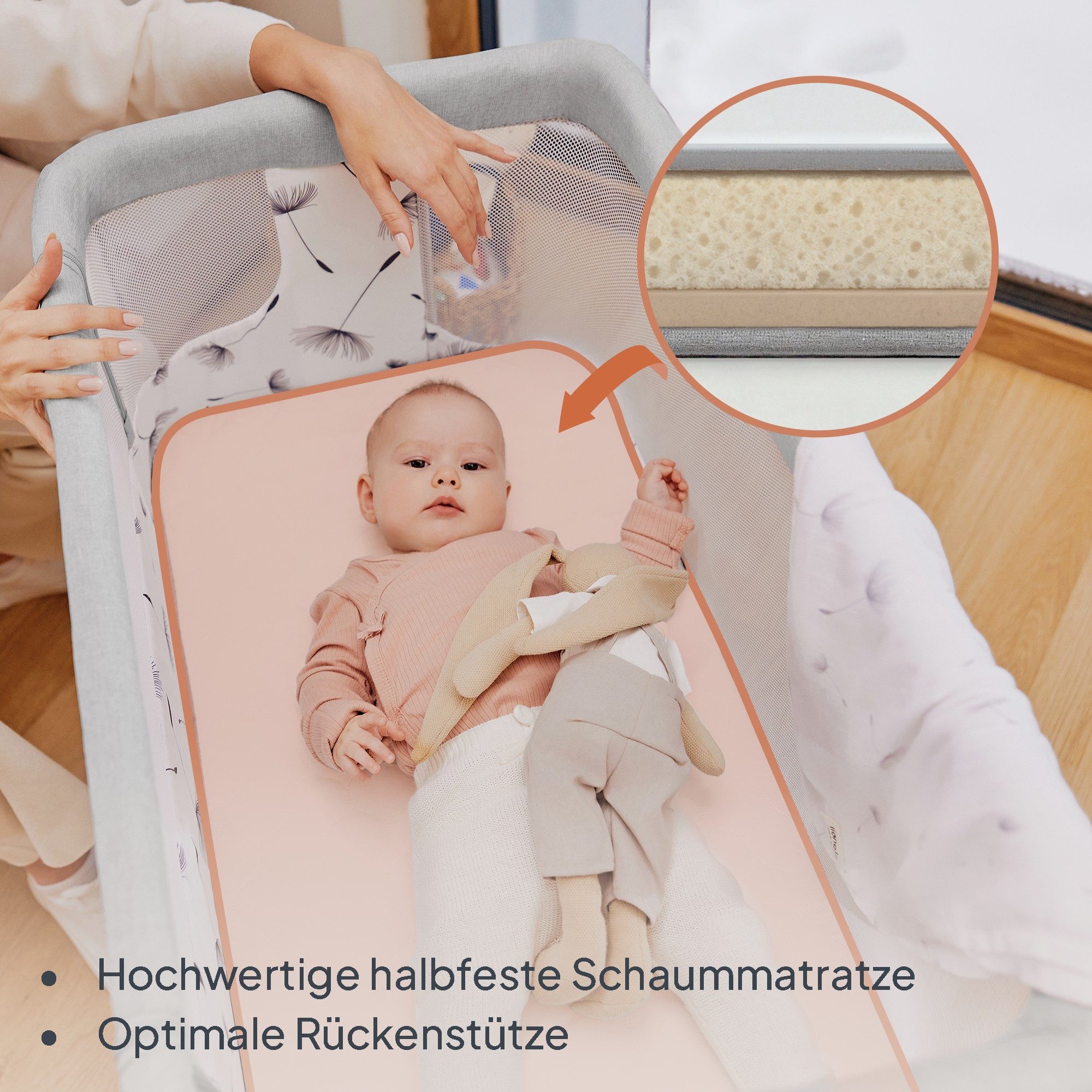 lionelo Baby-Reisebett AURORA, 3-in-1: Beistellbett, Babywiege, freistehendes Babybett