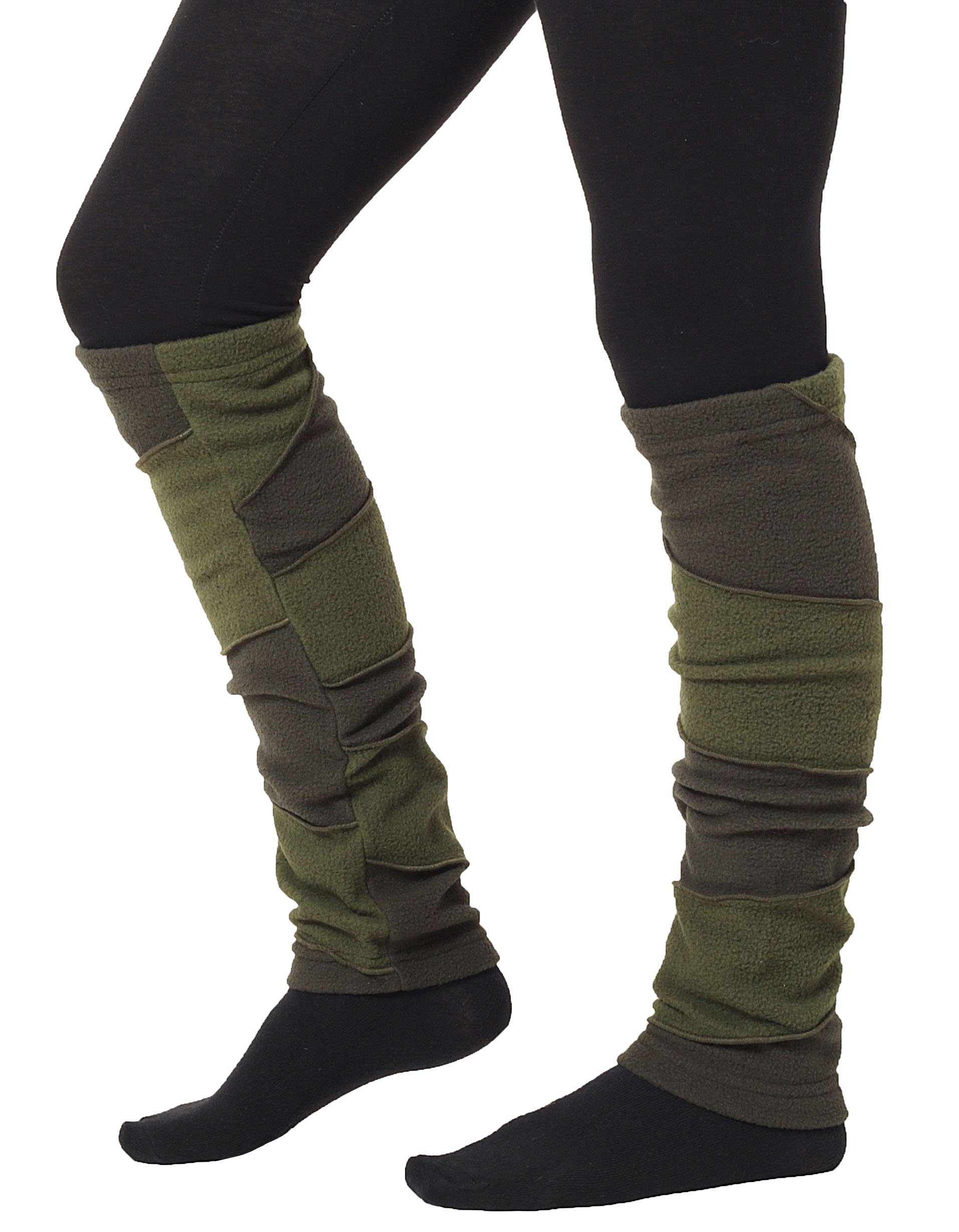 PUREWONDER Beinstulpen Stulpen zweifarbig aus Fleece lw27 (1 Paar) Einheitsgröße Grün | Beinstulpen