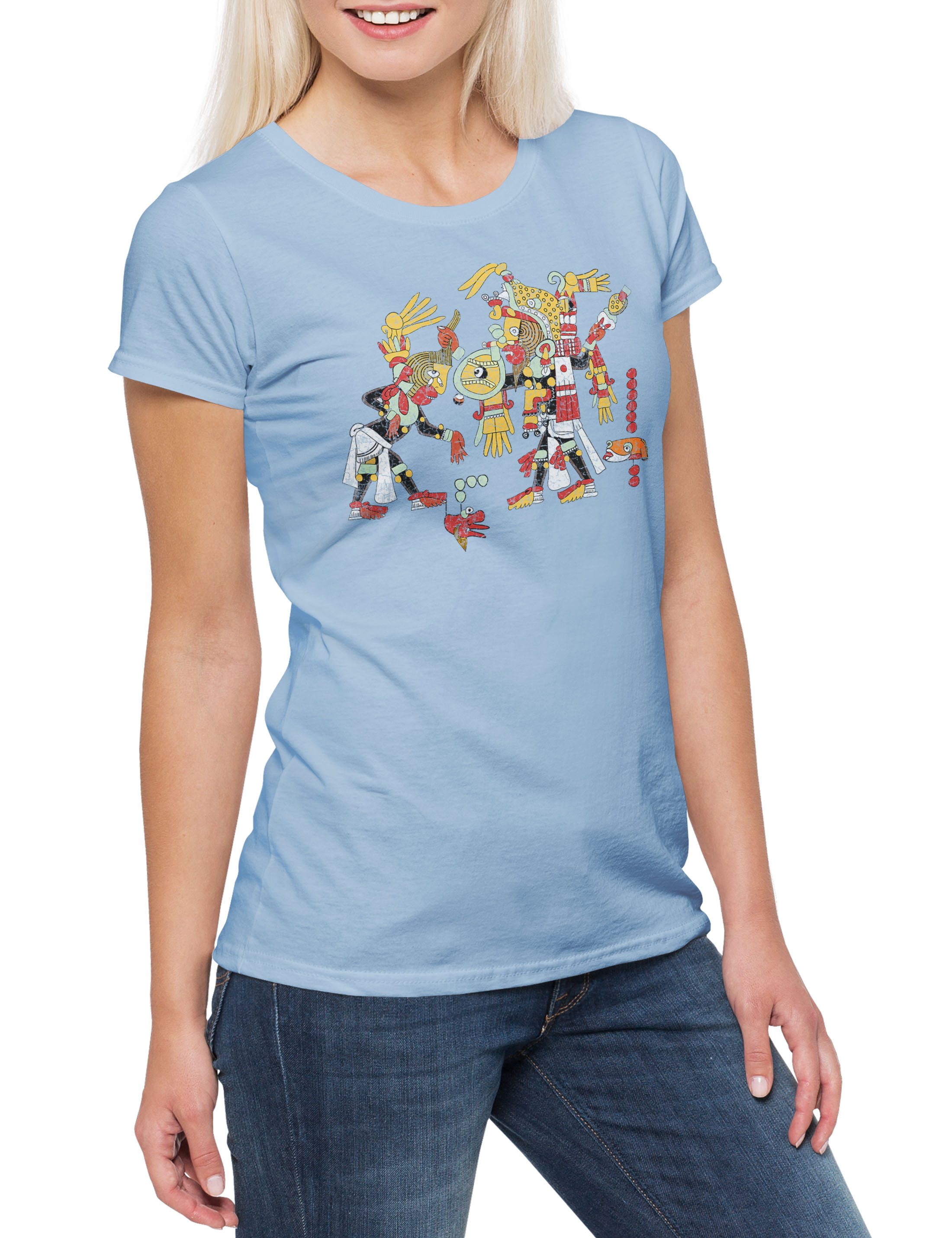 Print-Shirt Aztec Scenery Damen T-Shirt Aztecs Azteken Inka Maya Mayans Mayas