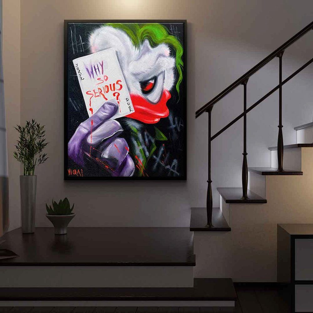DOTCOMCANVAS® Leinwandbild, Leinwandbild Why Joker Rahmen premium Rahmen mit Art Viqa Duck so serious schwarzer by