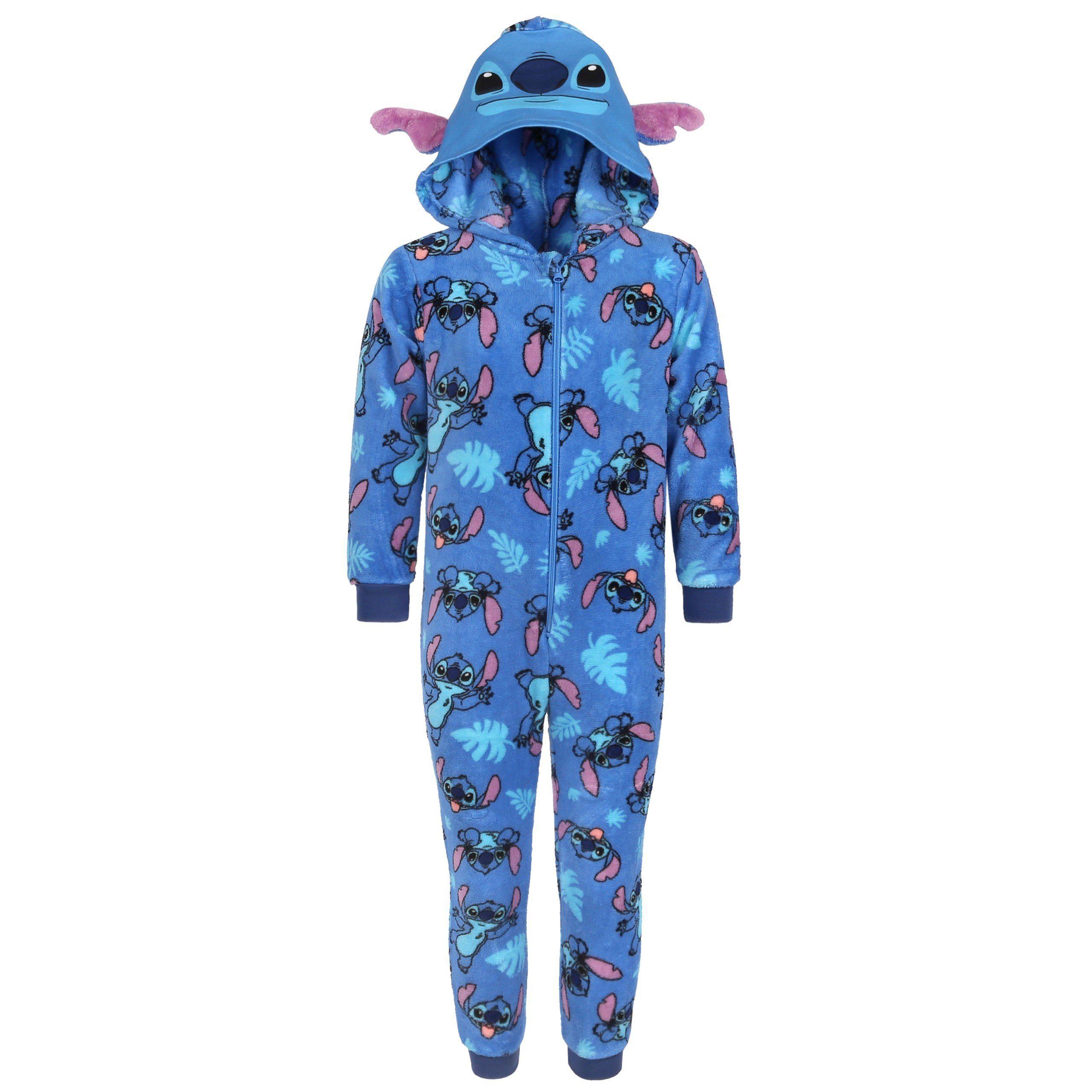 Sarcia.eu Schlafanzug Stitch Disney - Blauer, Kinder Fleece-Einteiler mit Kapuze, 3-4 Jahre