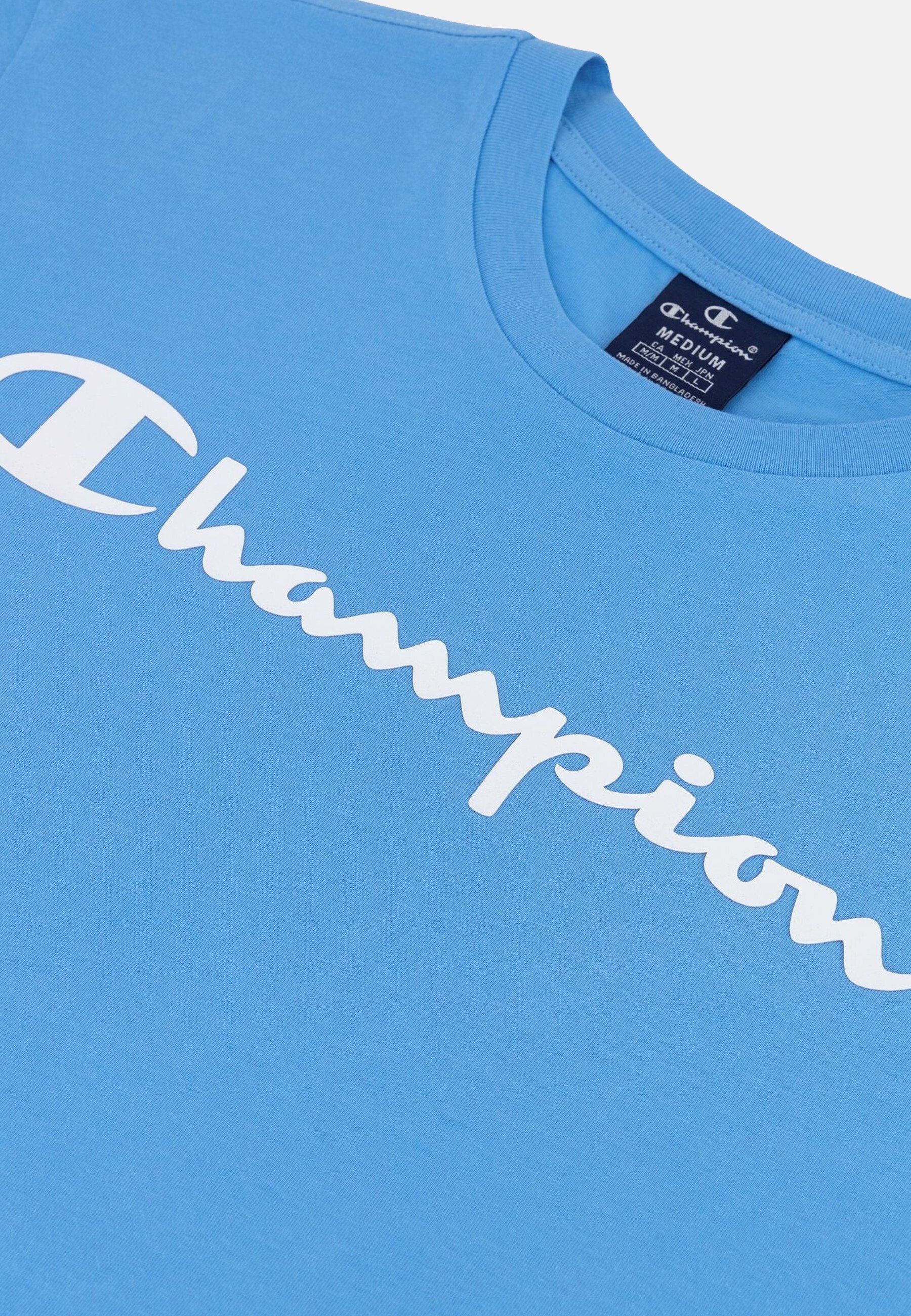 Rundhals-T-Shirt mit T-Shirt hellblau aus Shirt Baumwolle Champion