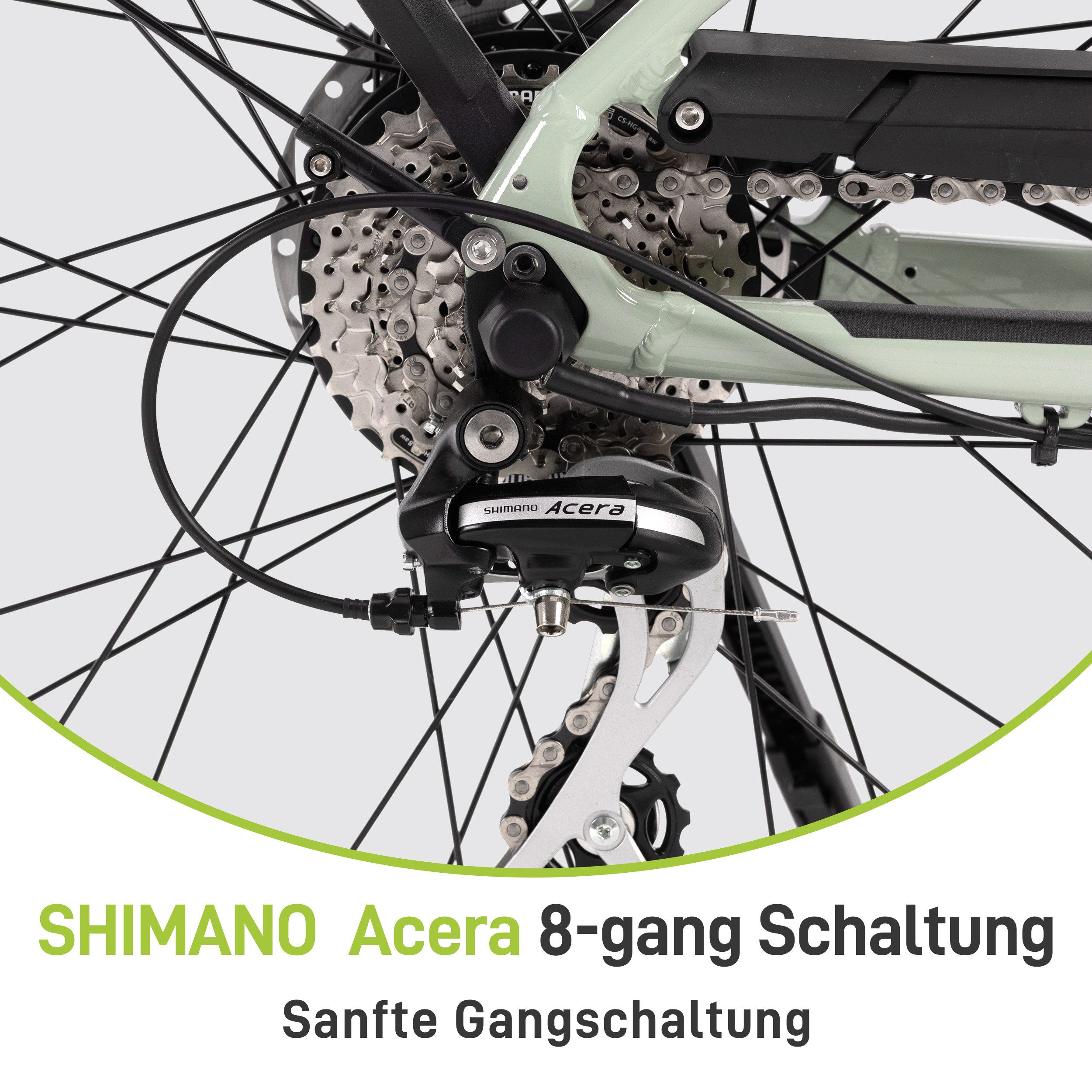DERUIZ E-Bike 28 Zoll, Quartz SUV, 160 km, Drehmomentsensor, Bluetooth & APP, 8 Gang SHIMANO, Kettenschaltung, Heckmotor, 644 Wh, (LCD-Farb-Display, 120 Lux Frontlicht, Lockout-Federgabel, 5 Stufen), Elektrofahrrad, bis zu ca. 140kg, RH: 46 cm, hydr. Scheibenbremsen
