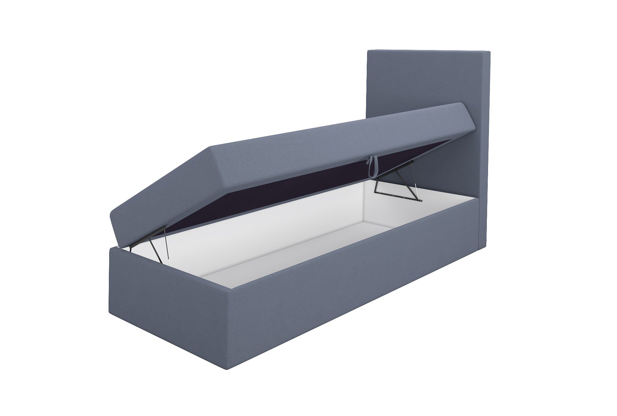 A&J MöbelLand GmbH Boxspringbett Einzelbett NASI mit Bettkasten, Topper und gepolstertem Kopfteil. (Boxspringbett mit Bettkasten und gepolstertem Kopfteil. Incl – Bild 4 von 5