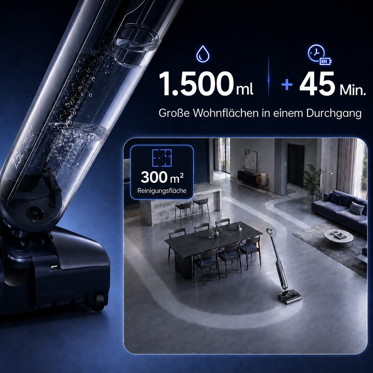 JONR Nass-Trocken-Akkusauger H2 PRO/H2,20000 Pa,Innovatives Geruchsfreies Design, 1500ml Wassertank, 100 W, Unten Integrierter Schmutzwassertank, Saugwischer Sm – Bild 3 von 5
