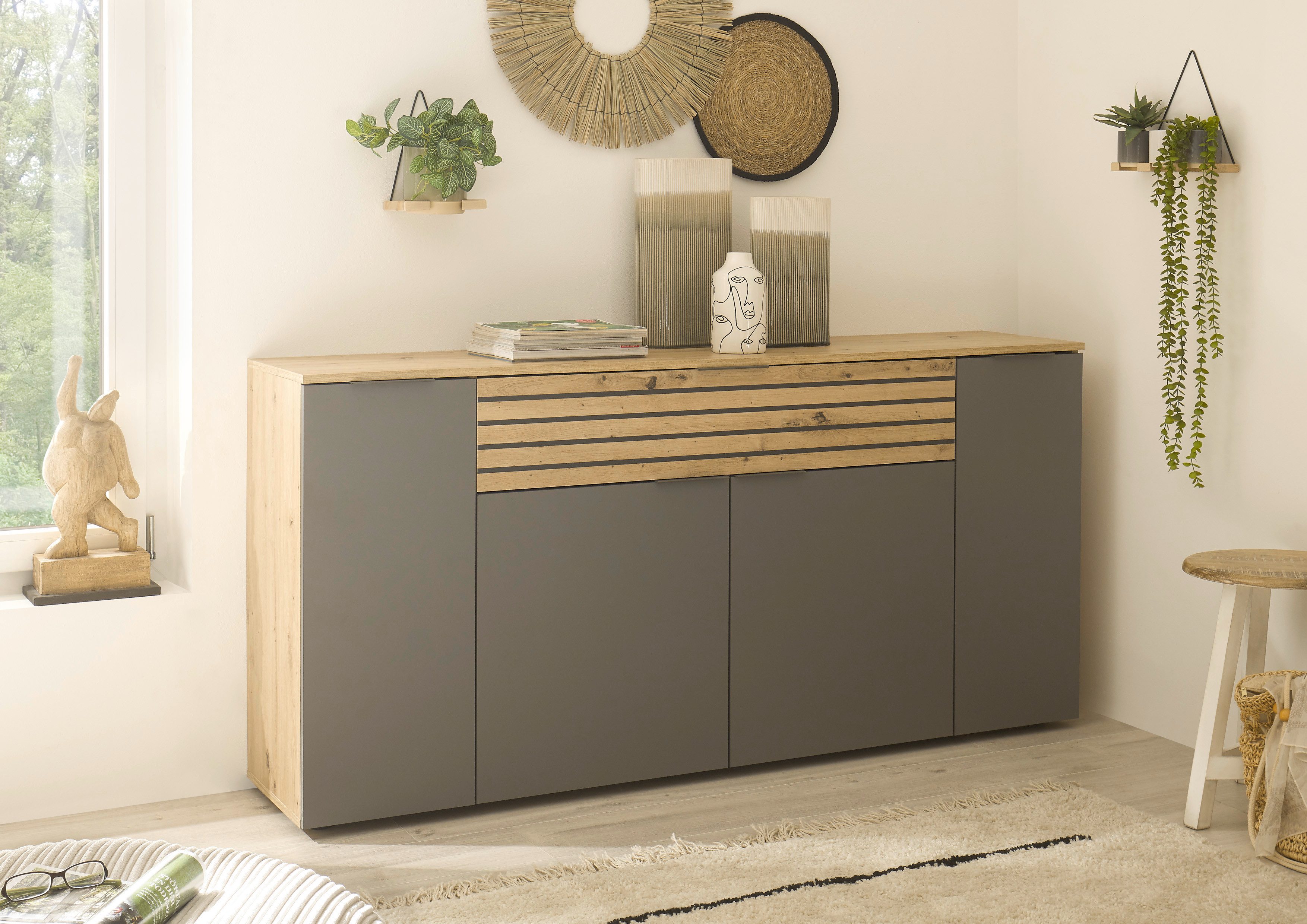 HBZ Sideboard BZ 5110 Wohnzimmerschrank, BxHxT 177x85x37 cm (1 St), Wohnzimmerschrank mit 4 Двери, 1 Schubkasten, 4 Полки