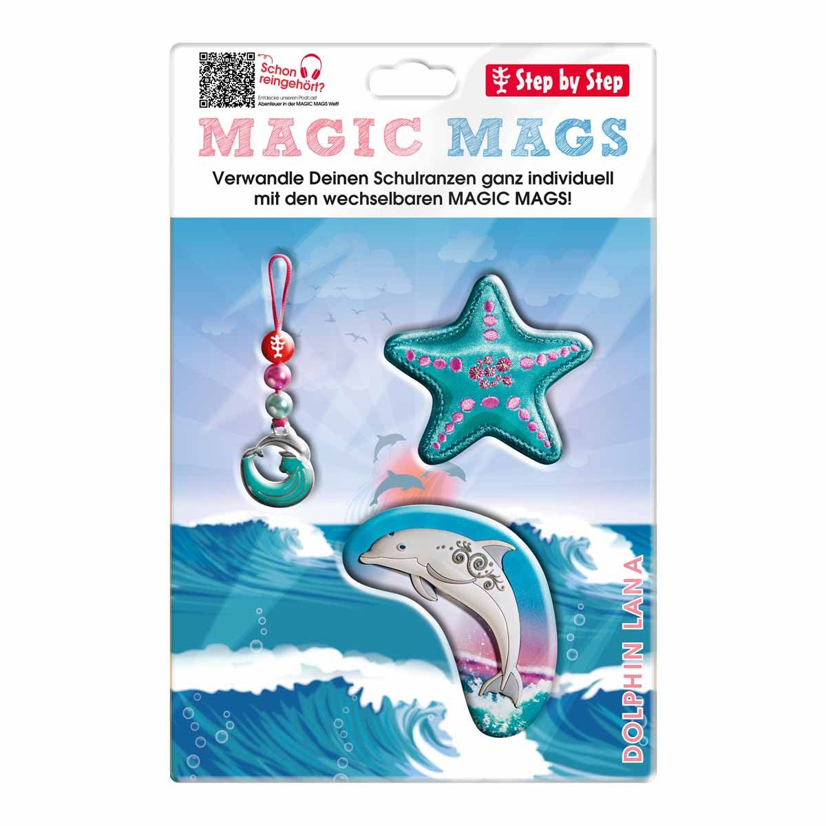Step by Step Schulranzen MAGIC MAGS Dolphin Lana 3-teilig (3-teilig), Motivanhänger, Glücksbringer