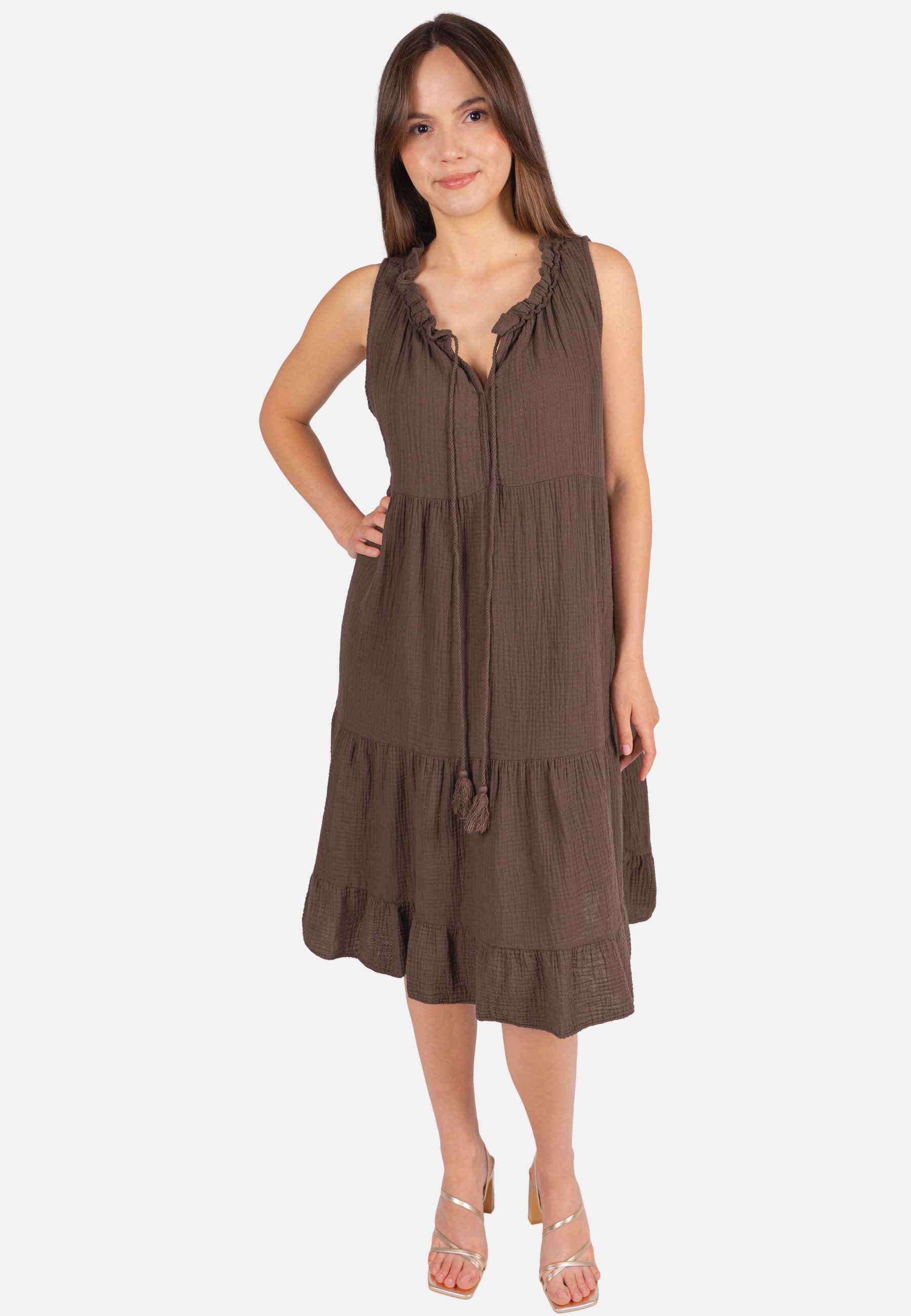 Seasons of April Blusenkleid BUKI MUSSELIN Ärmelloses Damen Musselin Kleid Damenkleid mit Tasseln in Trendfarben