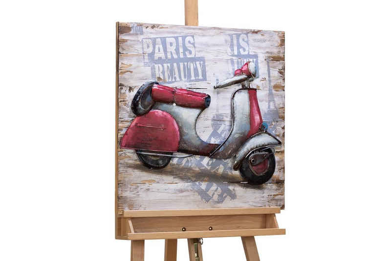 KUNSTLOFT Holzbild When in Paris 60x60 cm, handgefertiges Wandbild aus Holz