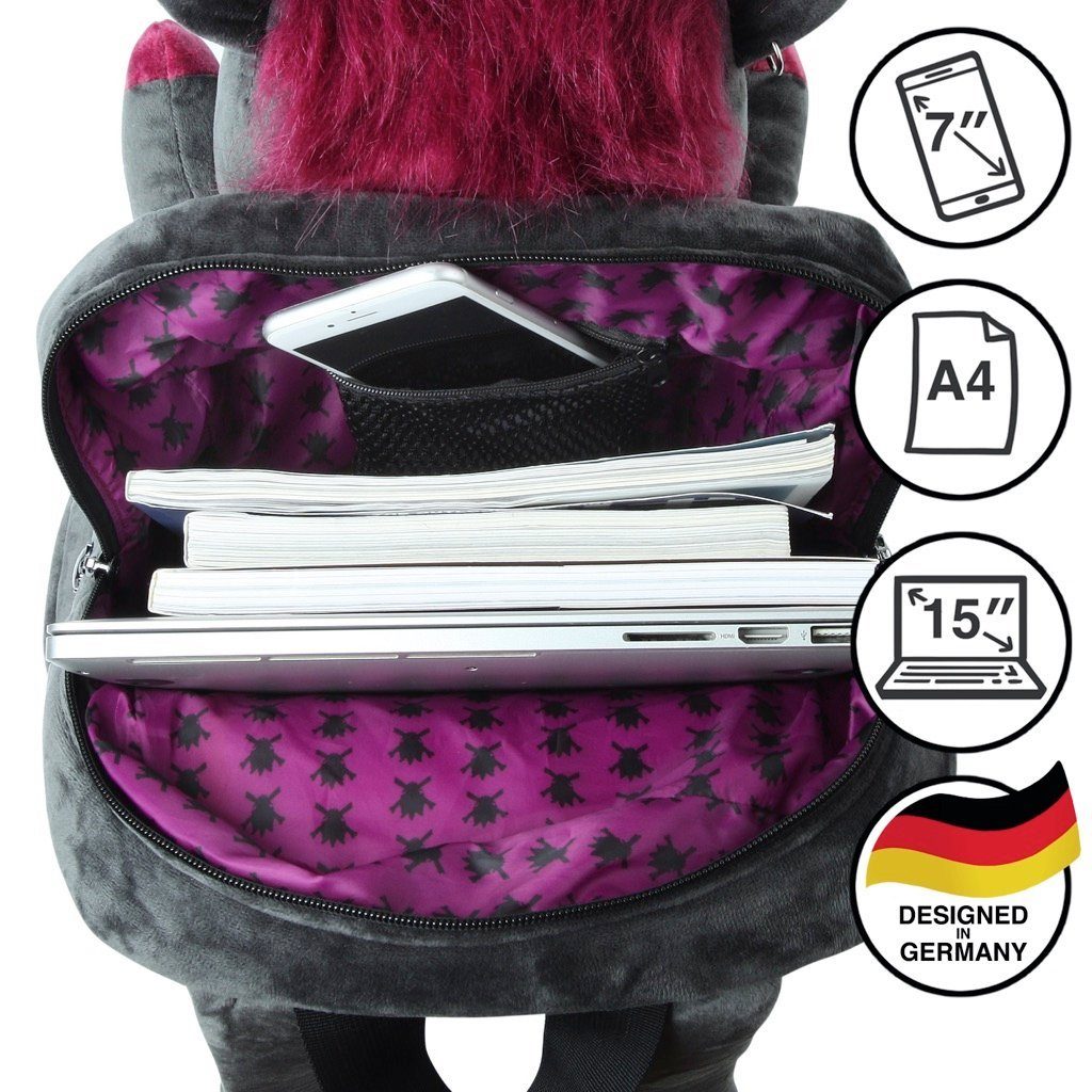 Corimori Rucksack Große Kuscheltier Plüsch Tasche (Einhorn und Bär), Flauschig, Backpack, Gothic, Kawaii Schulsachen, Kuscheltier, Motorrad – Bild 5 von 5