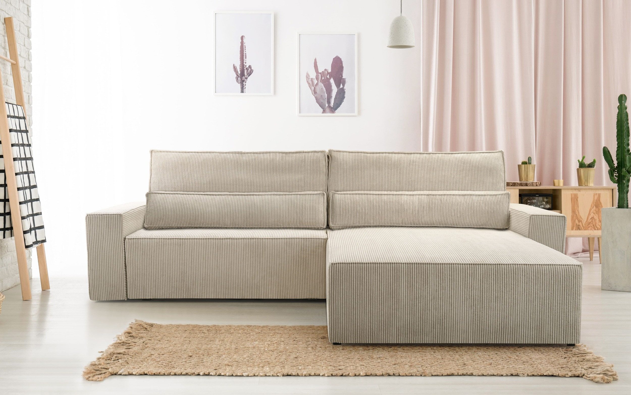 MOEBLO Ecksofa aus Cord DENVER L, Ottomane beidseitig montierbar Couch Cord günstig online kaufen
