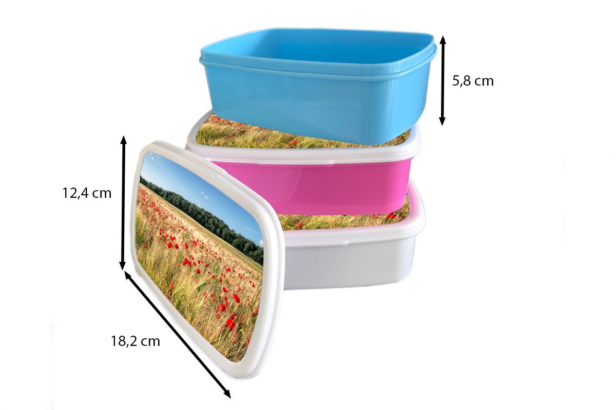 MuchoWow Lunchbox Wilde Mohnblumen rosa Feld, (2-tlg), Kunststoff Kunststoff, Kinder, großen Mädchen, Erwachsene, Brotbox einem Snackbox, für auf Brotdose