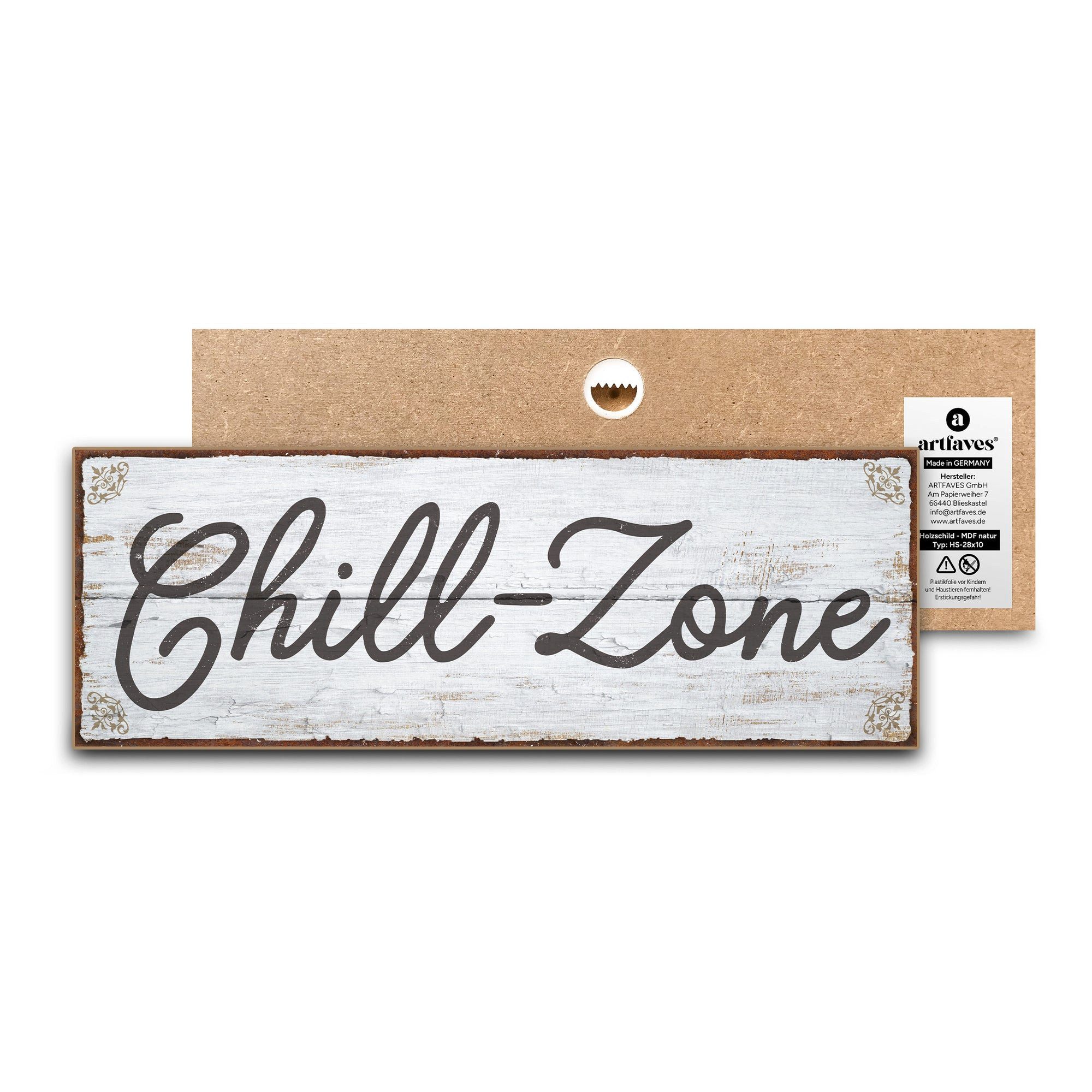ARTFAVES Holzbild Schild mit Spruch - Chill-Zone - Zuhause, Chillen, Lieblingsplatz