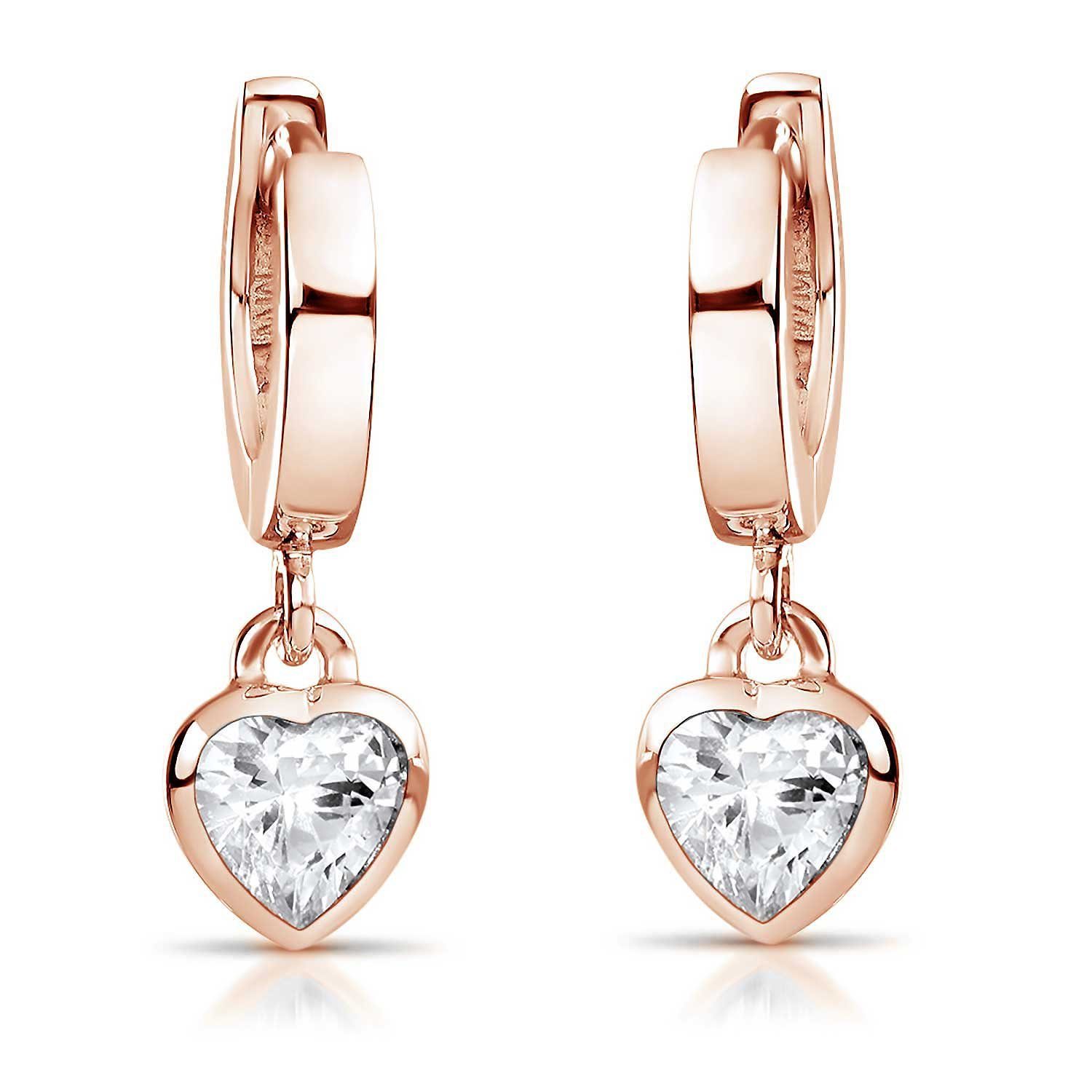 Paar Creolen Kinderohrringe Rosegold Zirkonia Herz Weiß SO-389