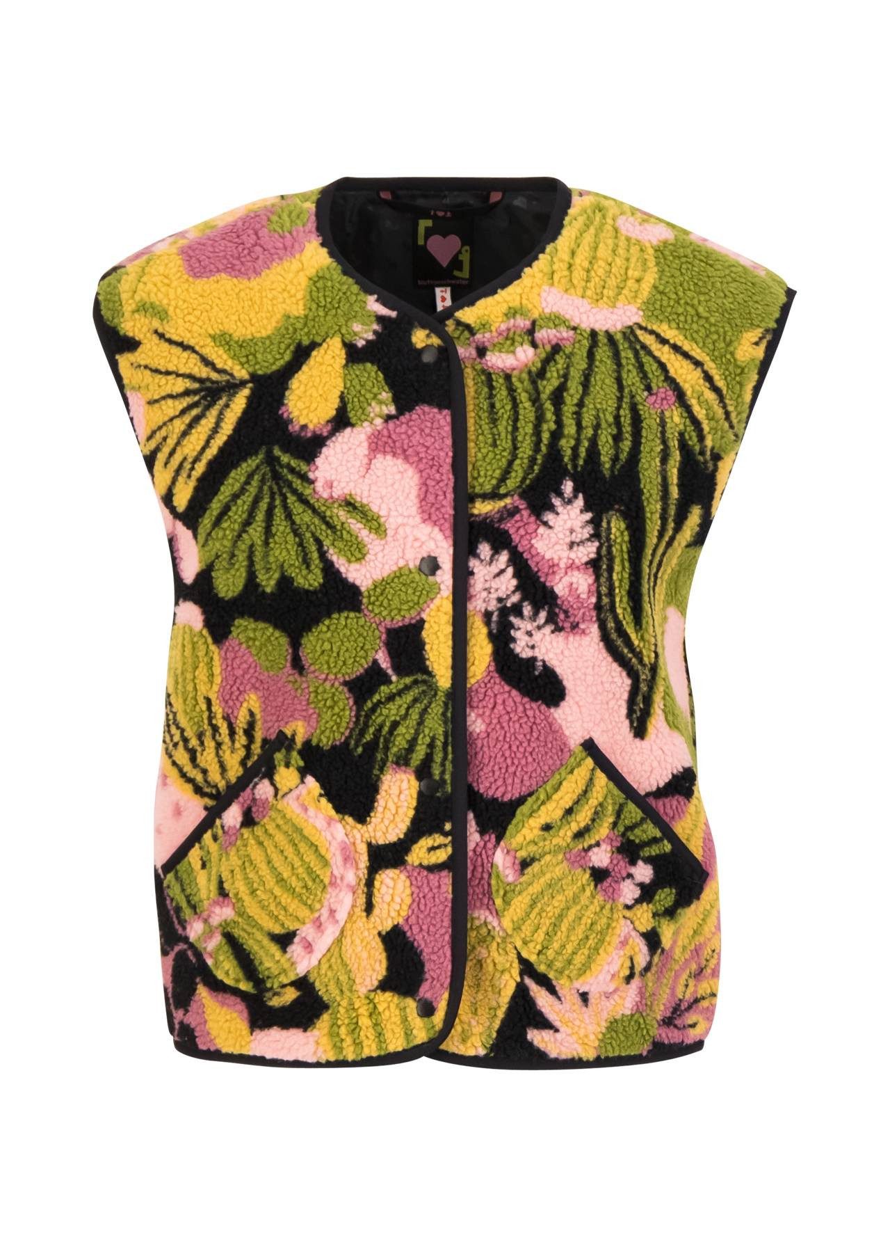 Blutsgeschwister Kurzweste - Kuschelige Fleeceweste mit Print und Taschen für Damen