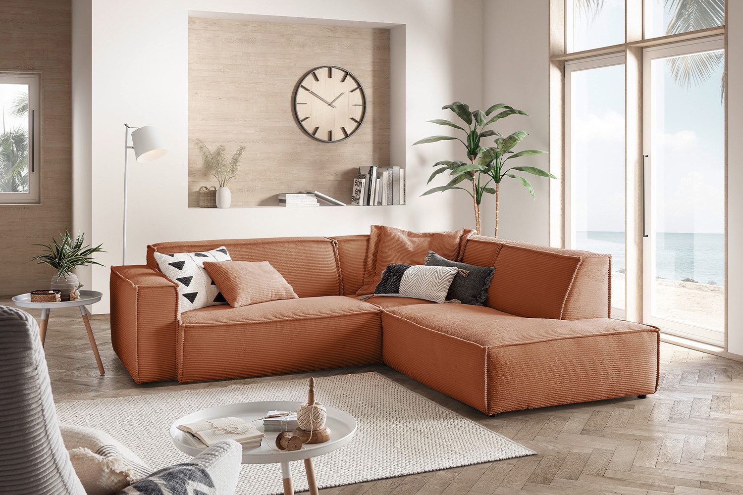 KAWOLA Ecksofa SAMU, Couch L-Form rechts oder links Cord verschiedene Farben 254x224 cm