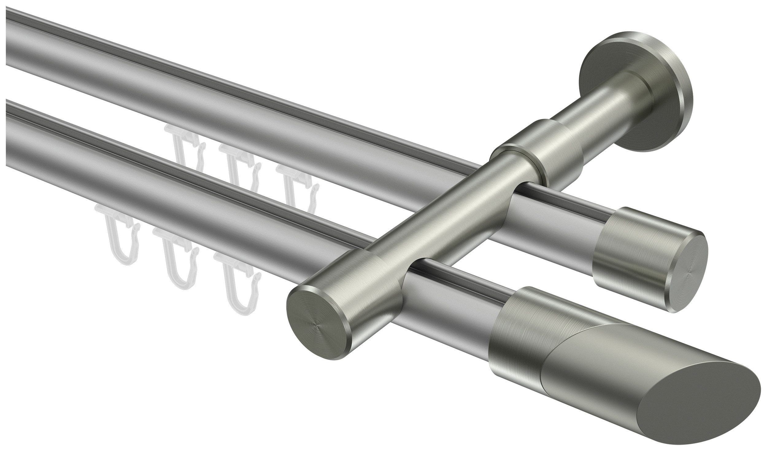 INTERDECO Gardinenstange Prestige Verano, Ø 20 mm, 2-läufig, Fixmaß, kürzbar, Wandmontage, Aluminium, Silbergrau / Edelstahl-Optik / Bicolor