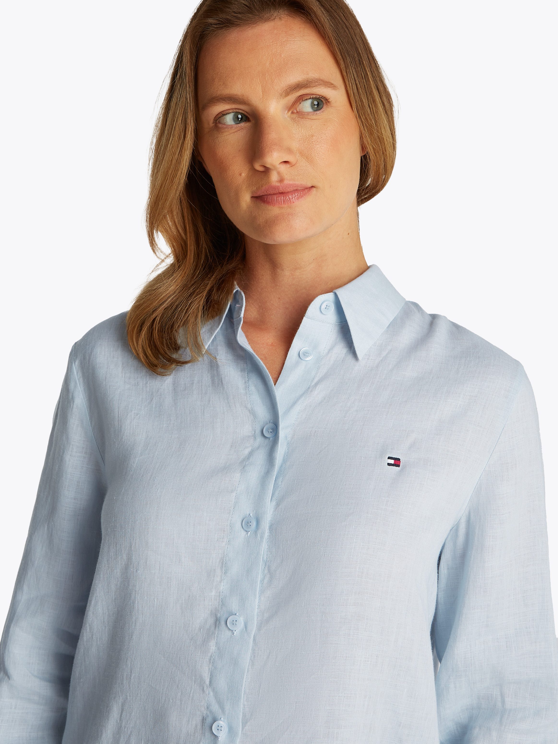 Tommy Hilfiger Hemdbluse ESS LINEN RELAXED SHIRT mit Logostickerei,kühlende günstig online kaufen