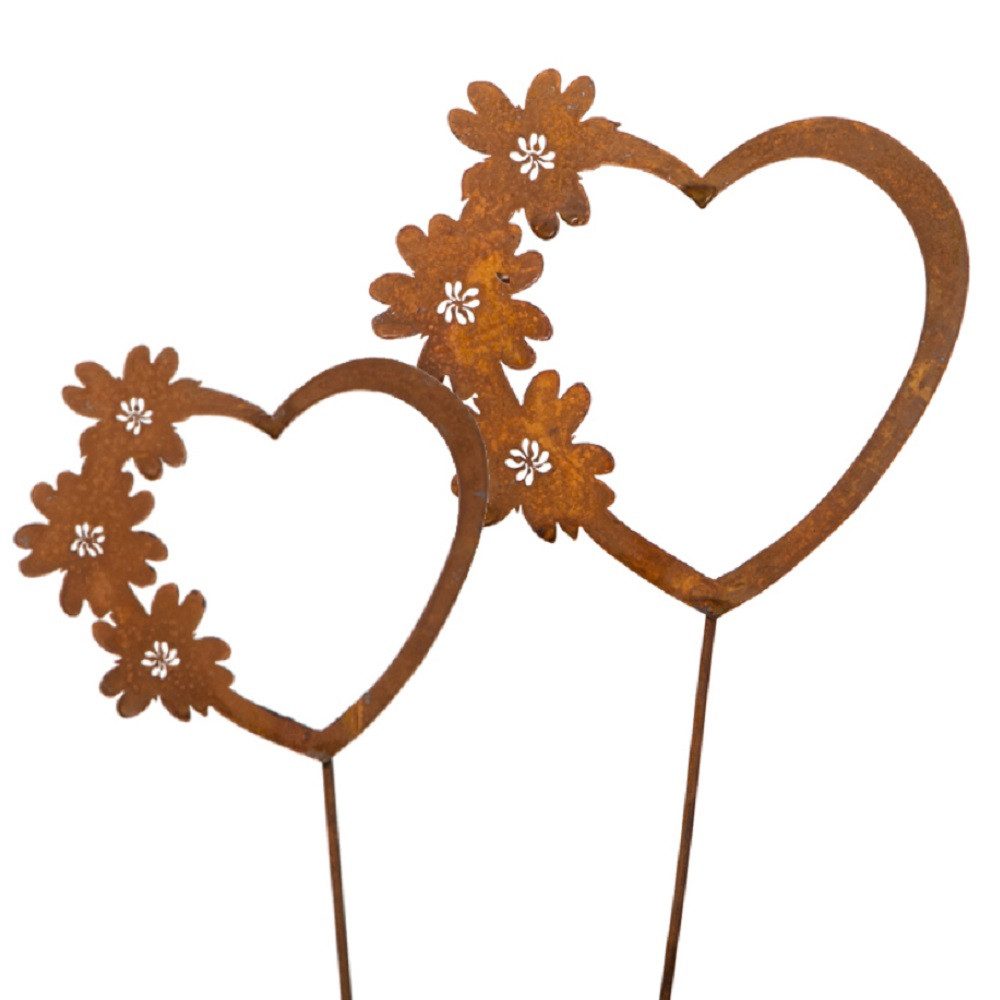 Dragimex Gartenstecker Metall Stecker. HERZ mit Blumen. Rost Gartenstecker. 58 cm. – Bild 2 von 2