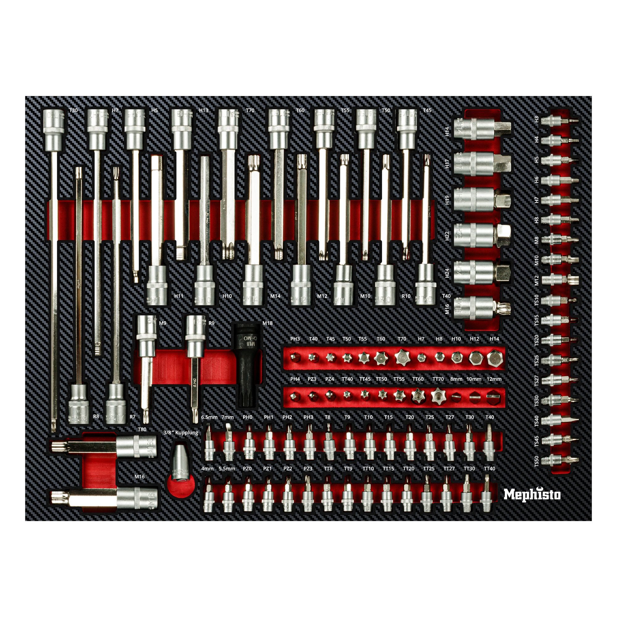 Mephisto-Tools Werkzeugset, (Set), metrisch, inkl. Soft Inlay in Carbon-Optik