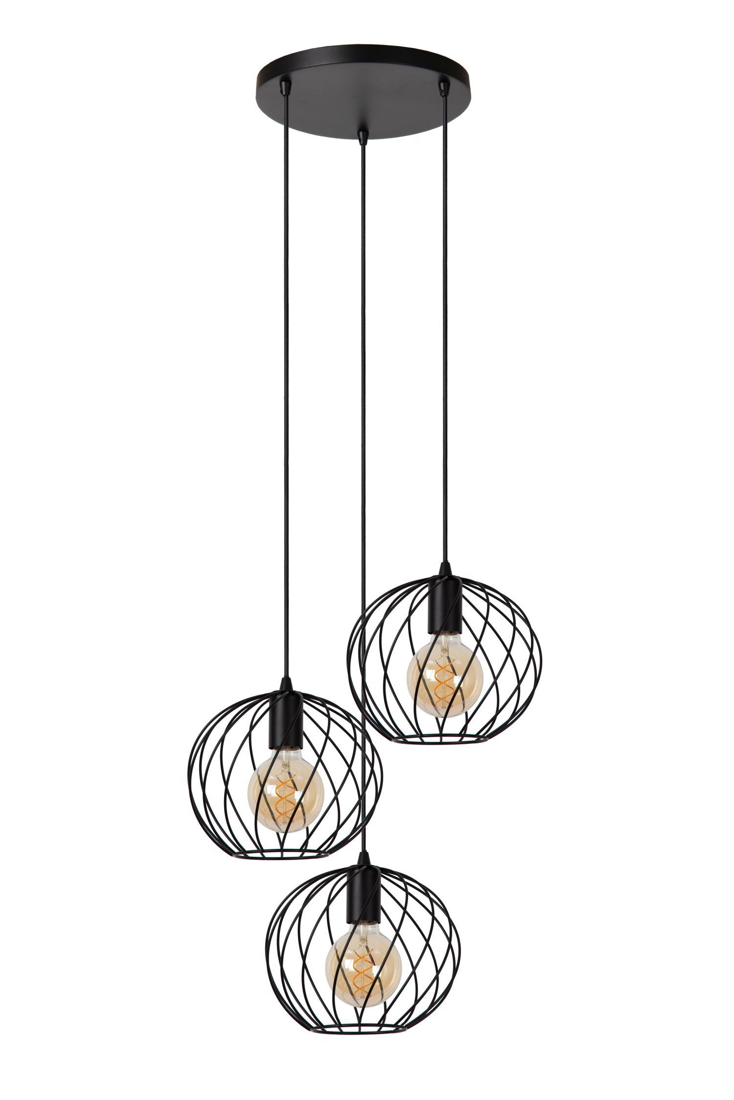 Licht-Erlebnisse Pendelleuchte LORIN, ohne Leuchtmittel, Metall H: max. 165 cm Schwarz E27 3-flammig Kugel Schirm Modern
