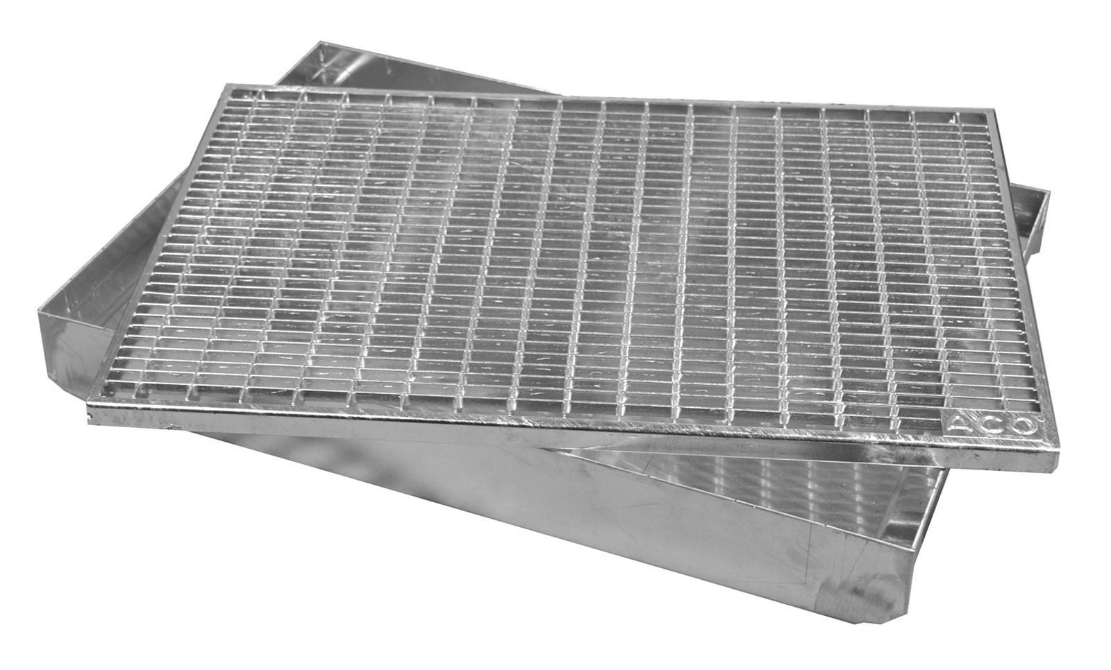 ACO Severin Ahlmann GmbH & Co. KG Fußmatte Schuhabstreifer Gitterrost MW 30/10 + Aluminium Bodenwanne, rechteckig, Höhe: 75 mm, 750x500mm, für den Außenbereich, Ablauf DN50