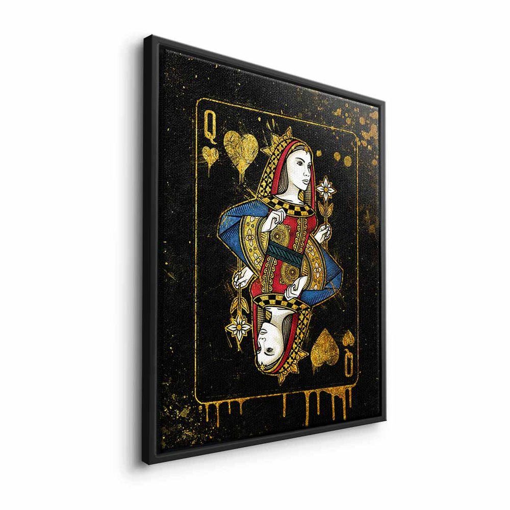 edel schwarzer Queen gold mit Karte Rahmen Card Königin elegant schwarz pr Leinwandbild Leinwandbild, DOTCOMCANVAS®