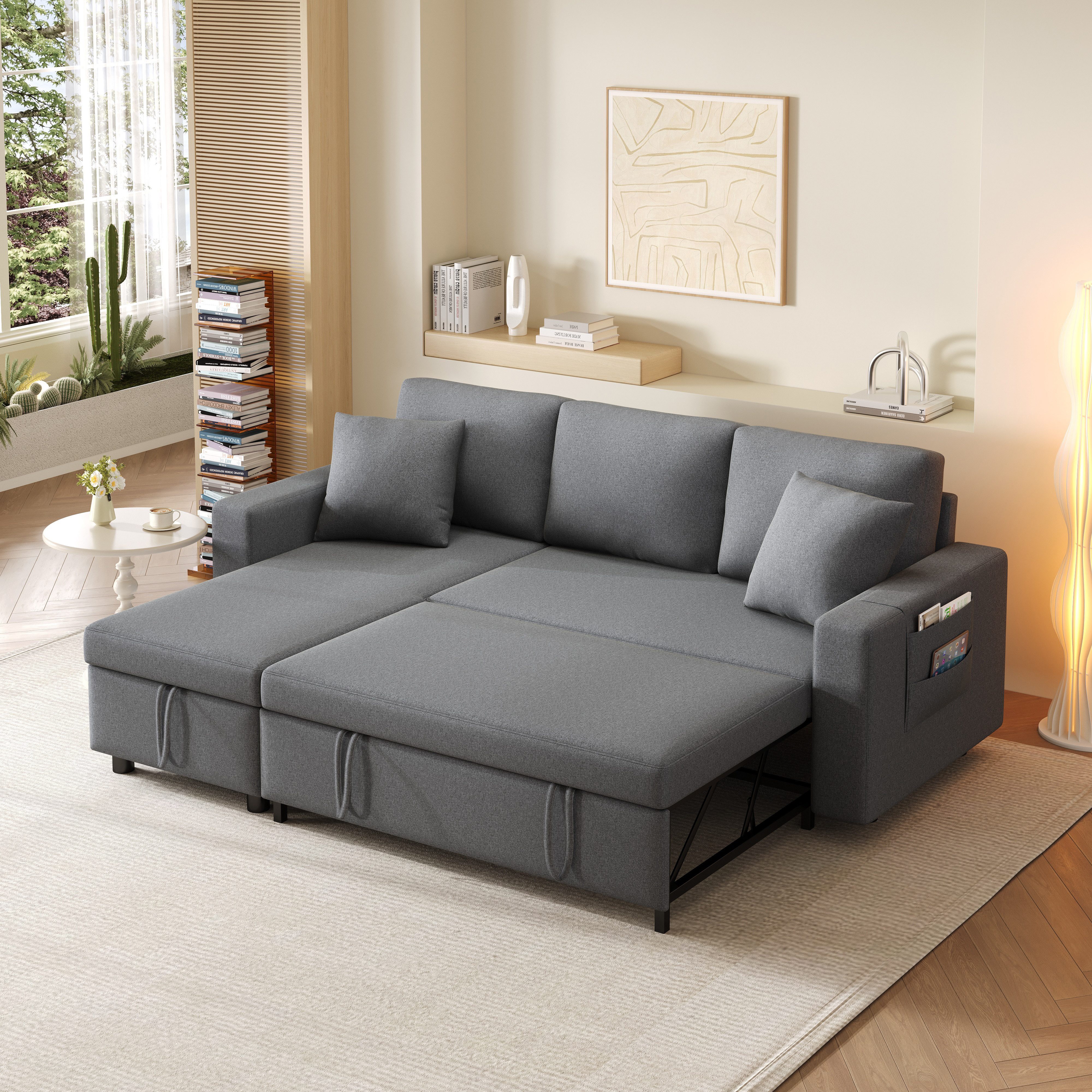OKWISH Schlafsofa L-förmiges Sofa mit Stauraum, Set, mit Taschenaufbewahrung, links und rechts austauschbare Chaiselongue