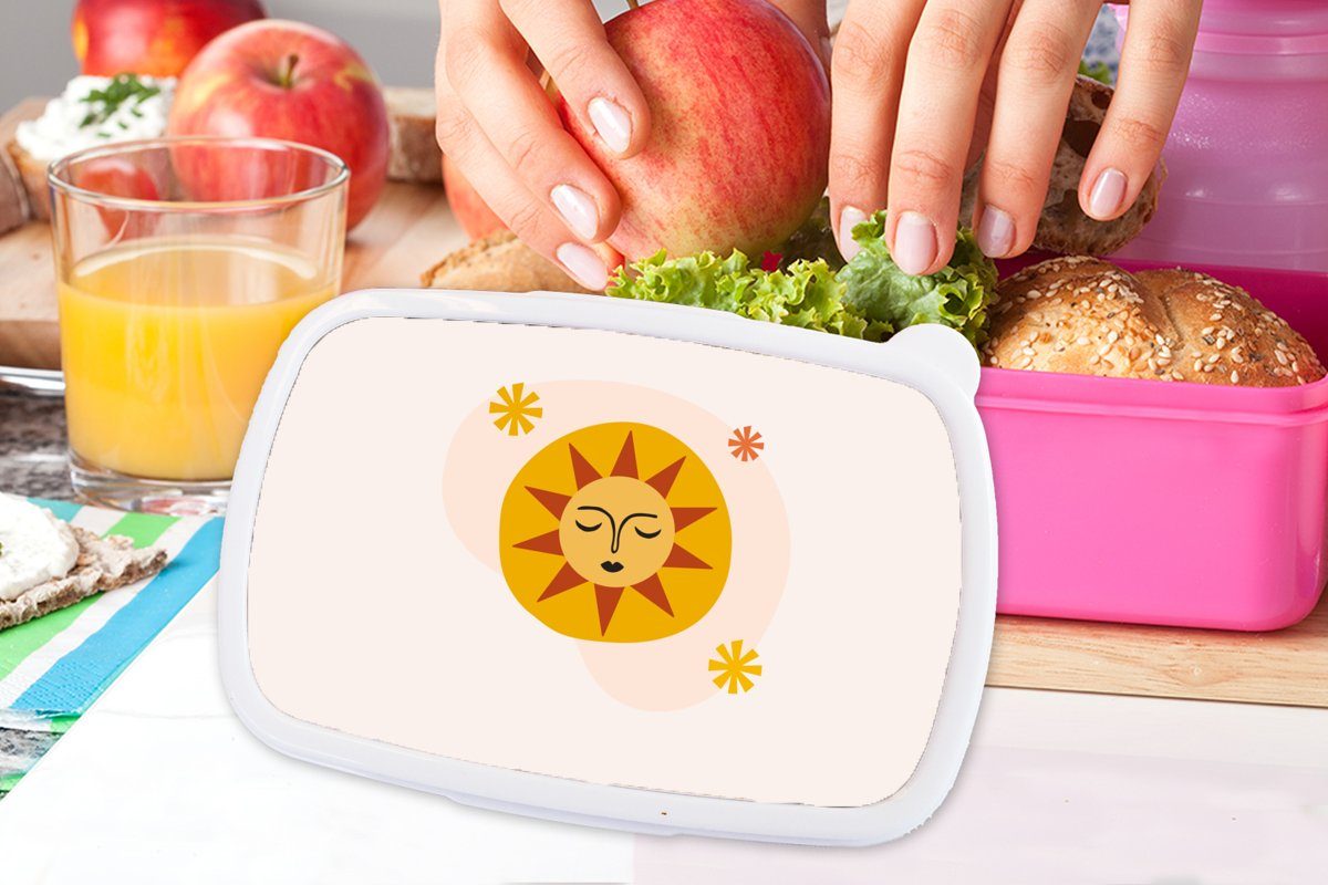 MuchoWow Lunchbox Mädchen, Kunststoff Brotbox rosa Sommer für Sonne - Snackbox, - Pastell, Brotdose (2-tlg), Kunststoff, Kinder, Erwachsene