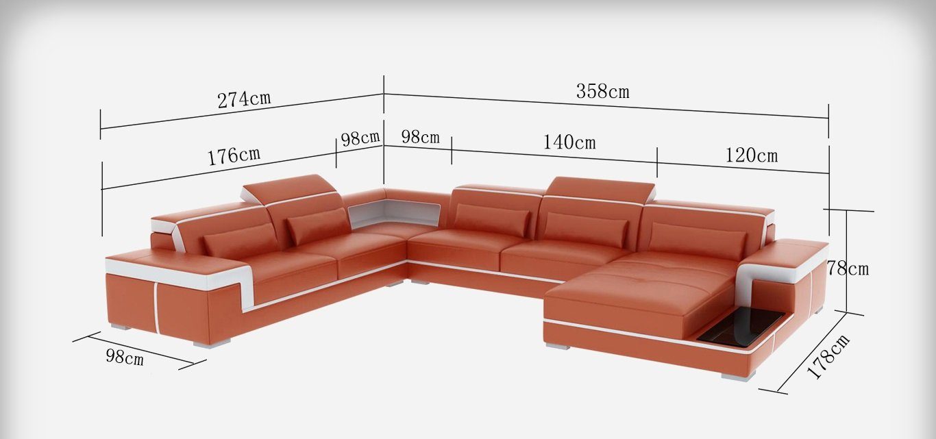 Ecksofa in U-Form Couch Sofa JVmoebel Wohnlandschaft Braun Made Garnitur, Ledersofa Europe