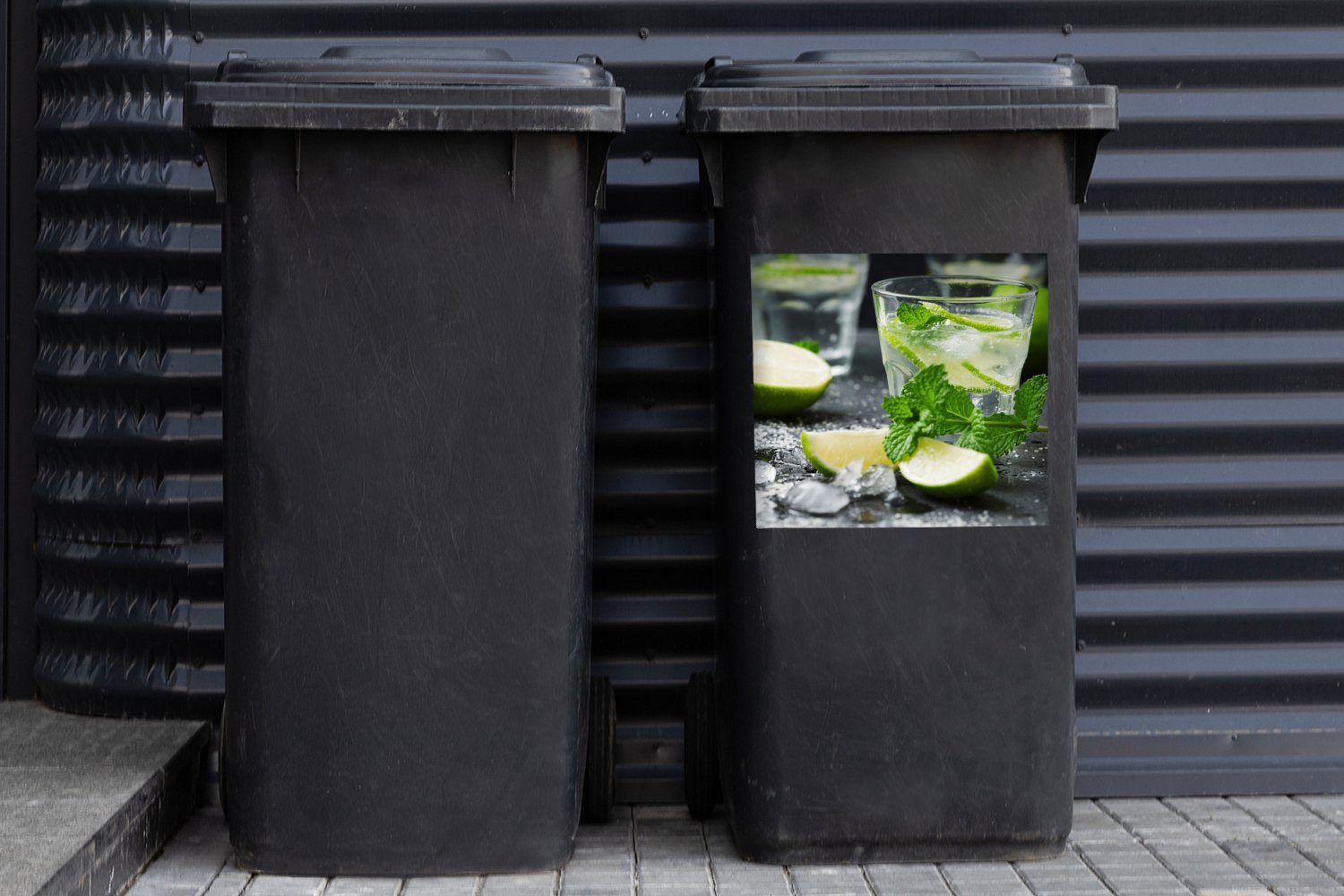 Mülltonne, St), (1 Getränk Wandsticker Weinglas - Container, MuchoWow Abfalbehälter - Mülleimer-aufkleber, Obst Sticker,