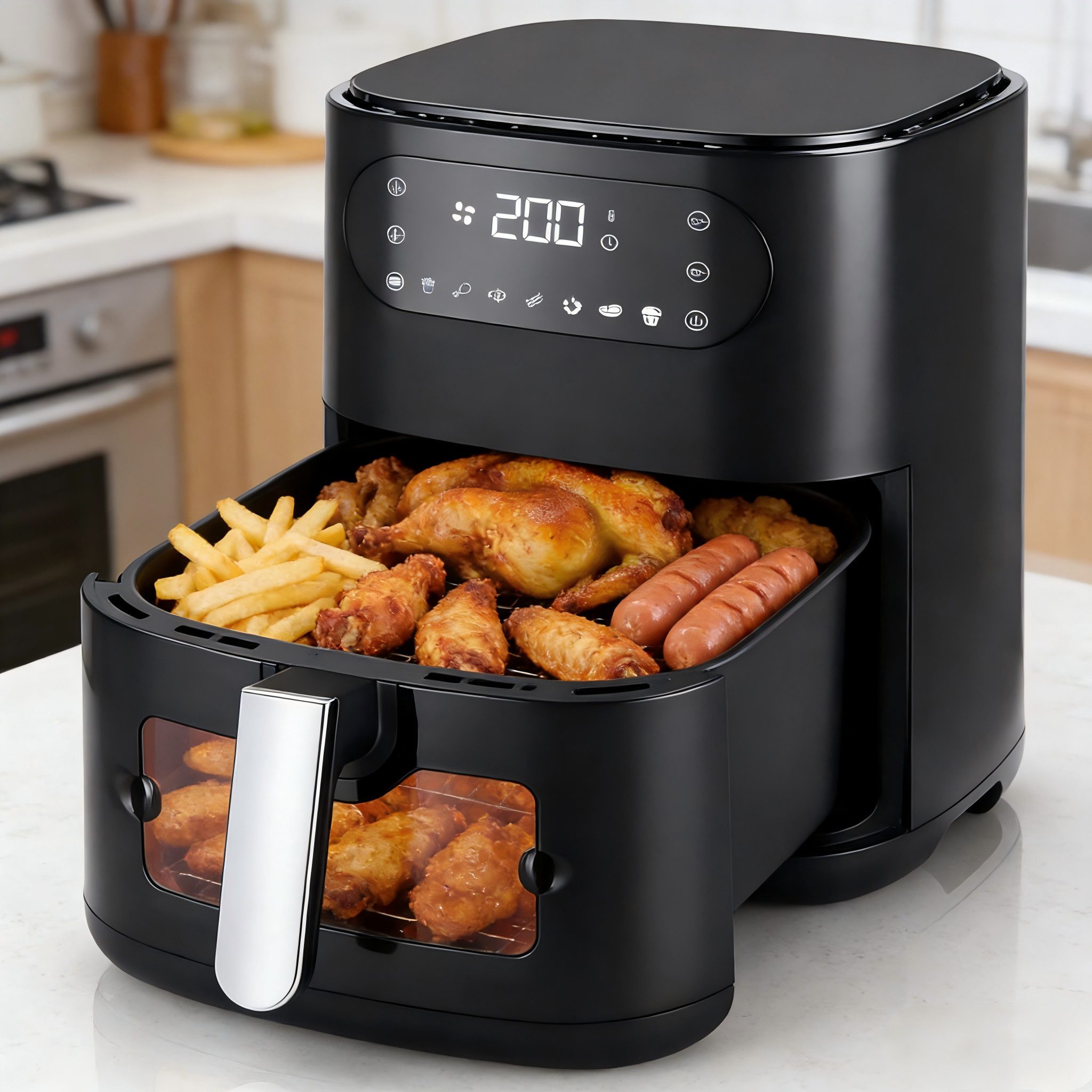 ZMH Heißluftfritteuse 6L Airfryer Einzelkorb Sichtfenster - 7 Garprogramme 11 Funktionen, 1500 W, Temperatur (80–200 °C) und Garzeit (bis zu 60 Minuten)